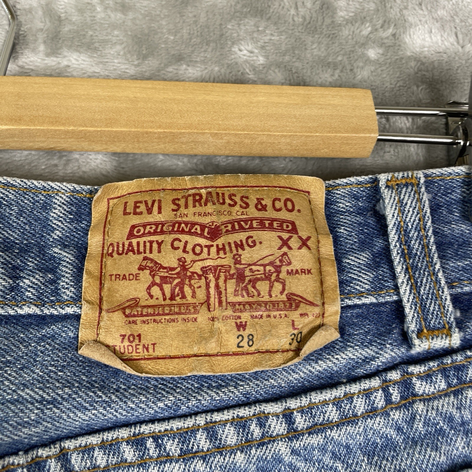 Vintage Levis 701 Student Fit Jeans 28×30 Fits 27×29 Made in USA 90s Button Fly