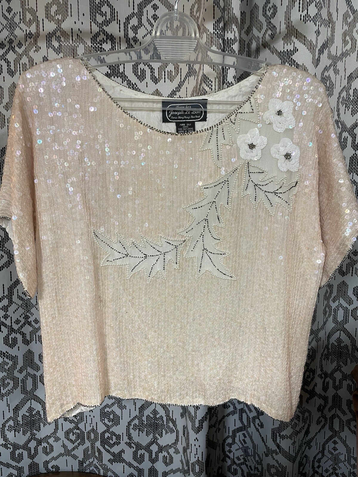 Vintage Jean for Joseph Le Bon Women’s Size Large Lined Silk Sequin Top Peach