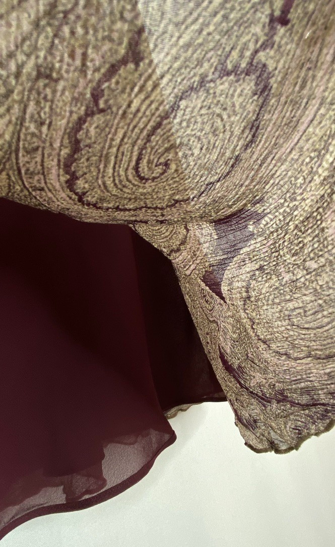 Vintage 1990s purple paisley skirt M rayon below knee low rise gray J JILL