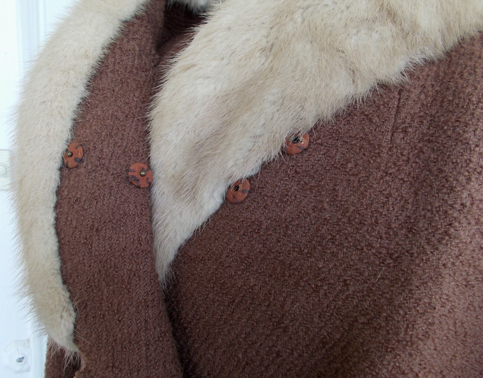 Vintage Brown Rust Textured Wool Coat W/ Champagne Blonde Mink Collar S/M
