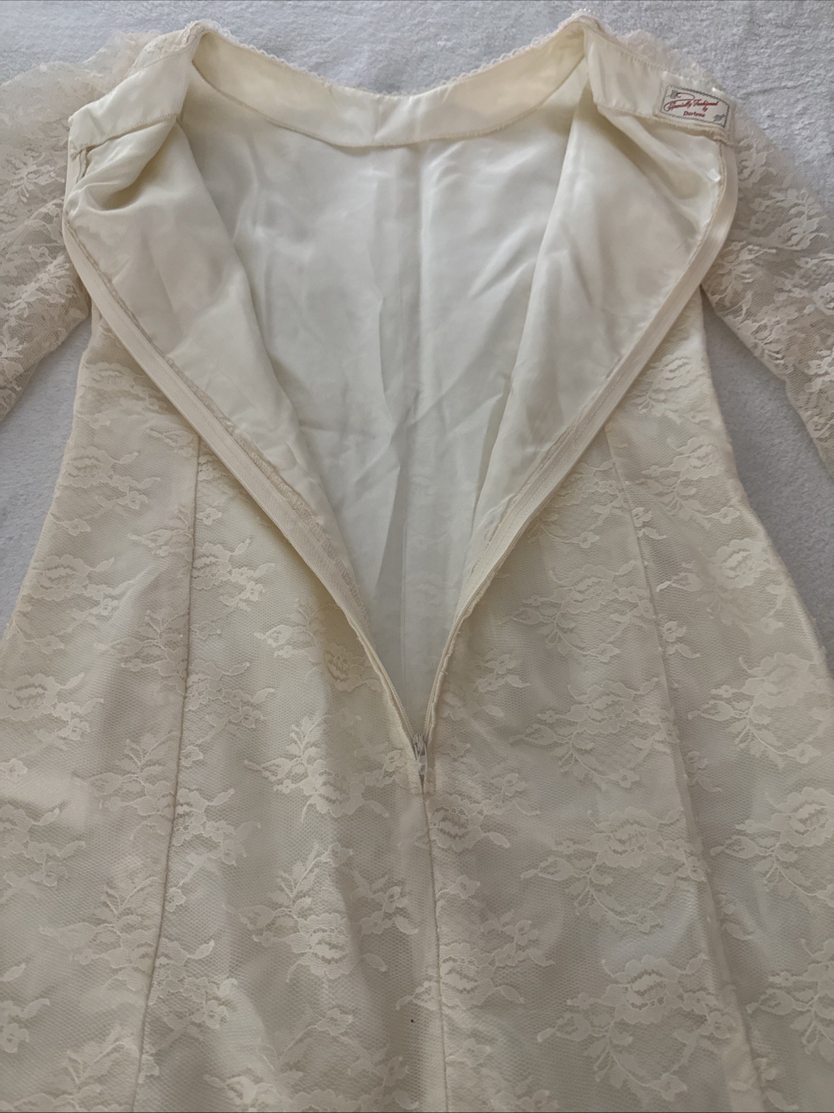 Vintage Handmade Ivory Mermaid Style Drop Waist Wedding Dress Lace Pearl S/M