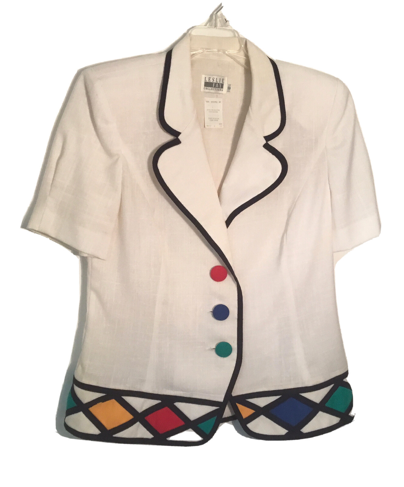 womens vintage top sz 12 Leslie Fay white blue red green gold