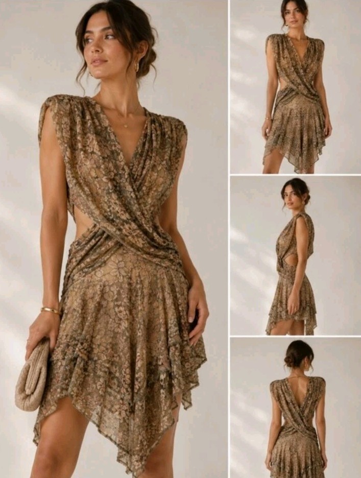 Climax Karen Okada By David Howard VINTAGE Lace Womens Gold/green Dress 9/10 #11