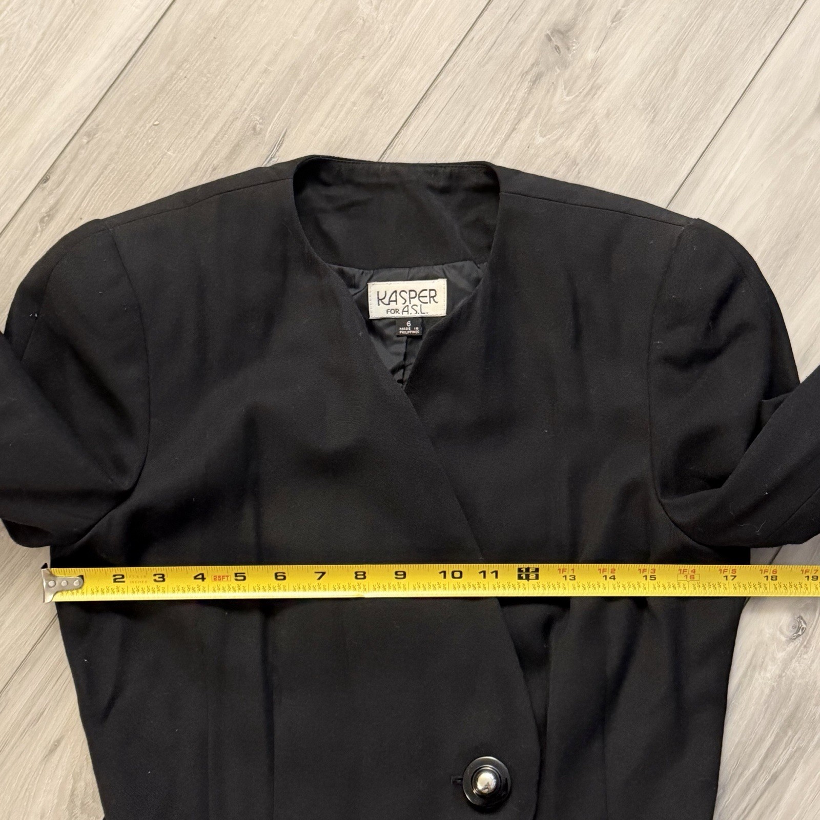 Vintage Kasper For ASL Lined Coat Dress Scalloped Trim Front Size 6 Black