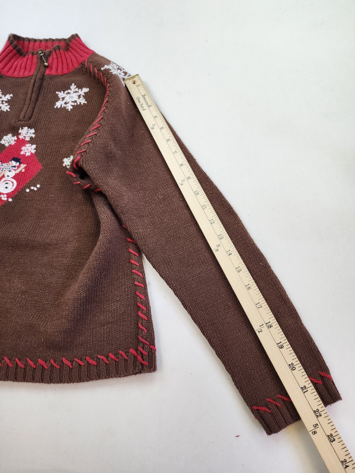 Vintage Mandal Bay M Ramie Blend Knit 1/4 Zip Sweater Xmas Beads Yarn Stitch