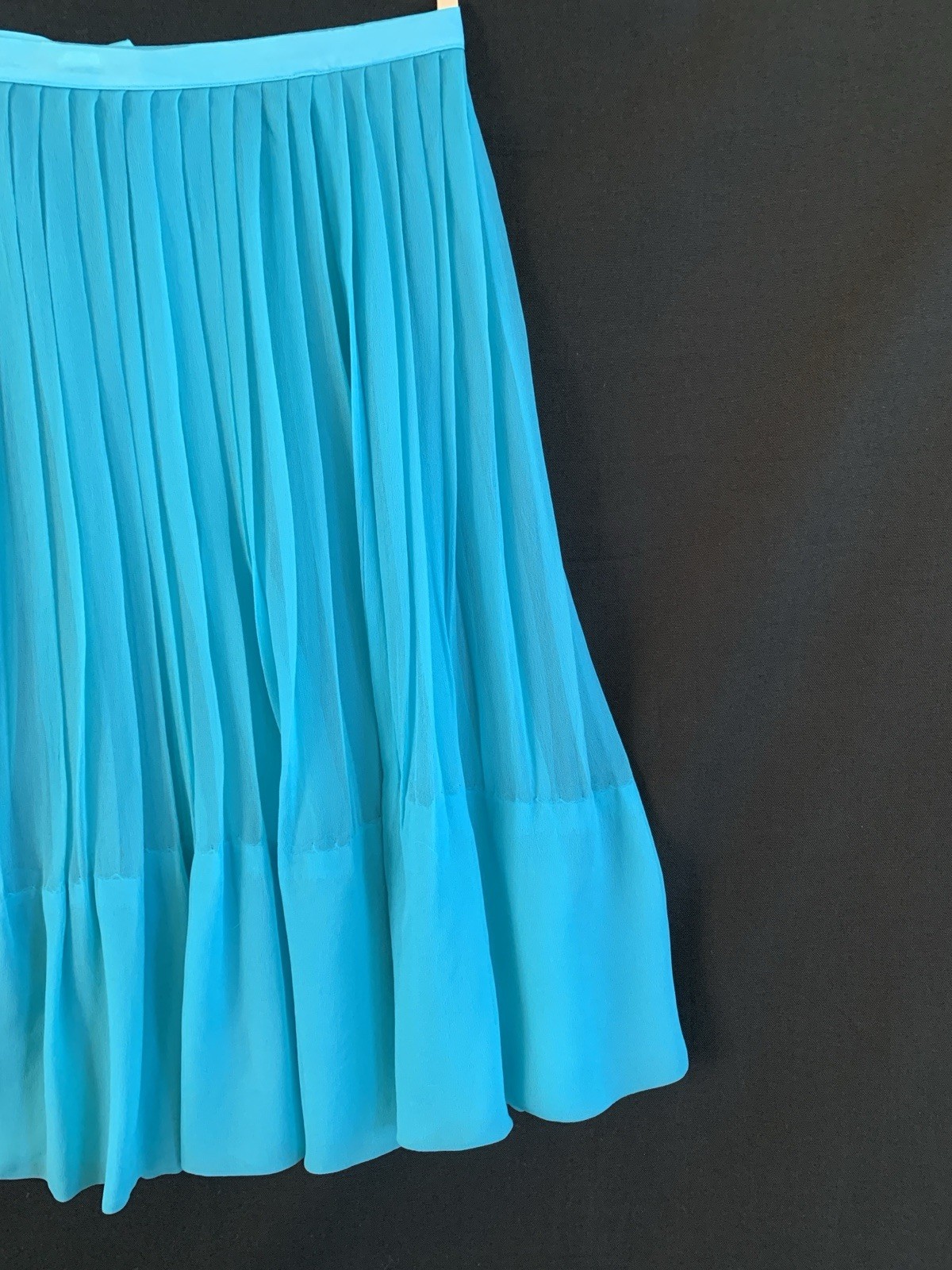 Vintage 1960s Silk Pleated Sheer Knee Length- Teal Blue