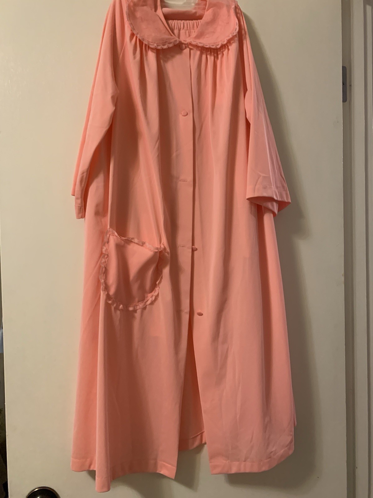 Vtg Shadowline 3 Piece Nylon Pajama Robe Set Coral Negligee Small Petite