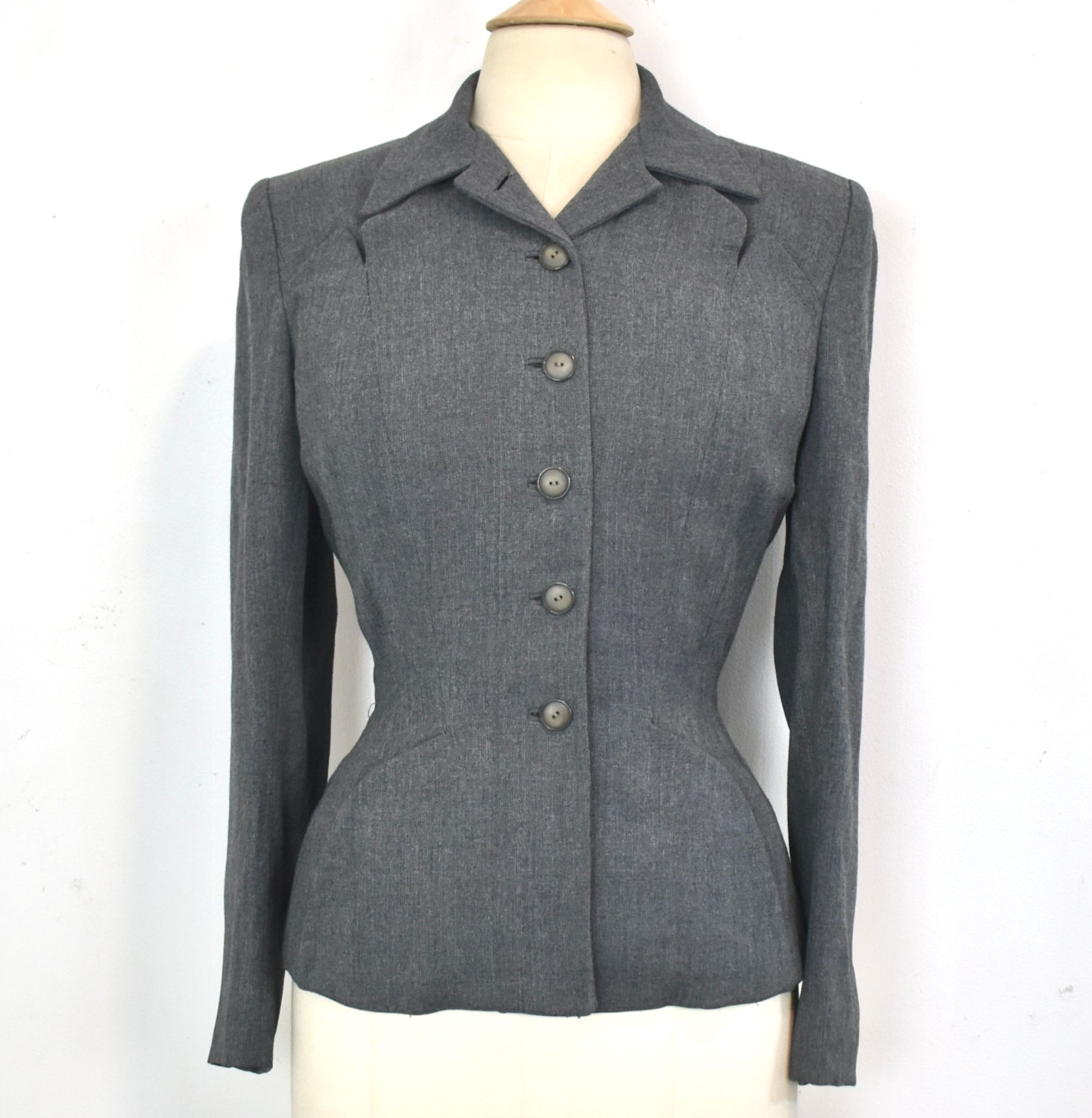 Vtg 40s Hourglass Blazer Jacket Shoulder Pads & Vtg Details S/M EUC
