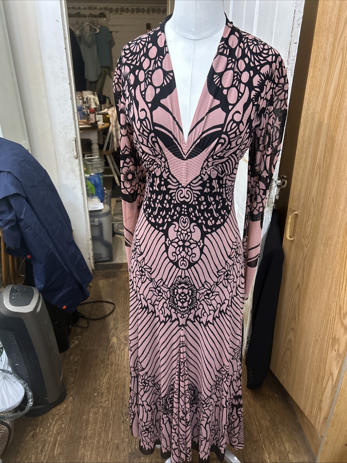 Gorgeous Vintage Vivienne Tam Nylon Mesh Black & Pink Floral Dress Size 1