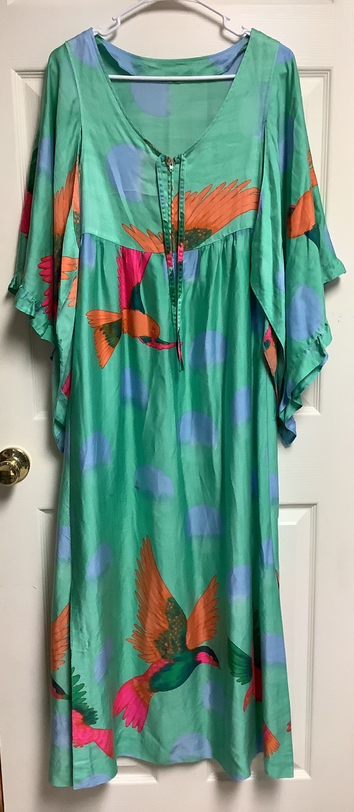 Vtg Hanae Mori Couture Japan Exotic Bird 3/4 Moon Motif Dress Wing Sleeves READ