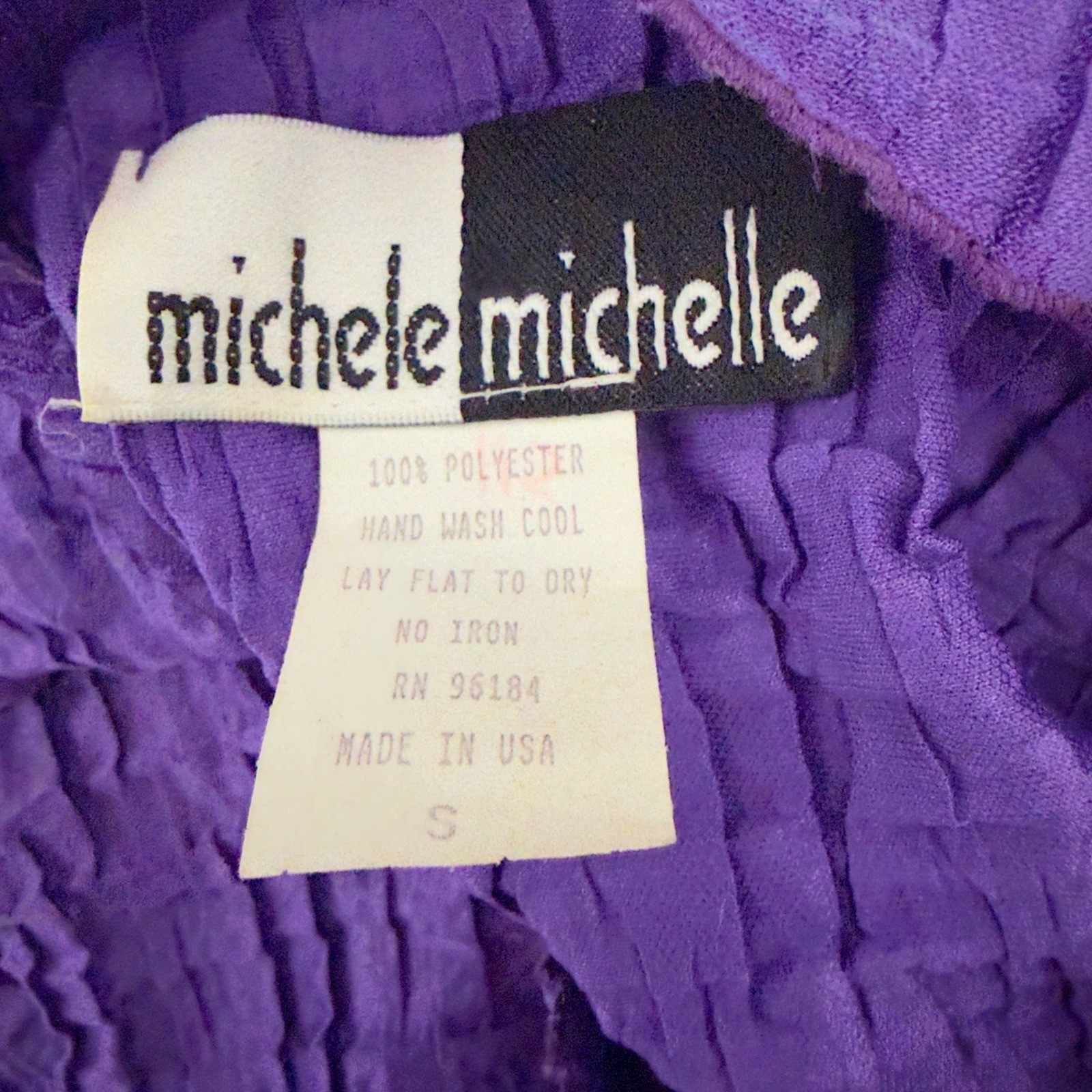 Vintage Michele Michelle Purple Popcorn Crinkle Stretch Top Made in USA
