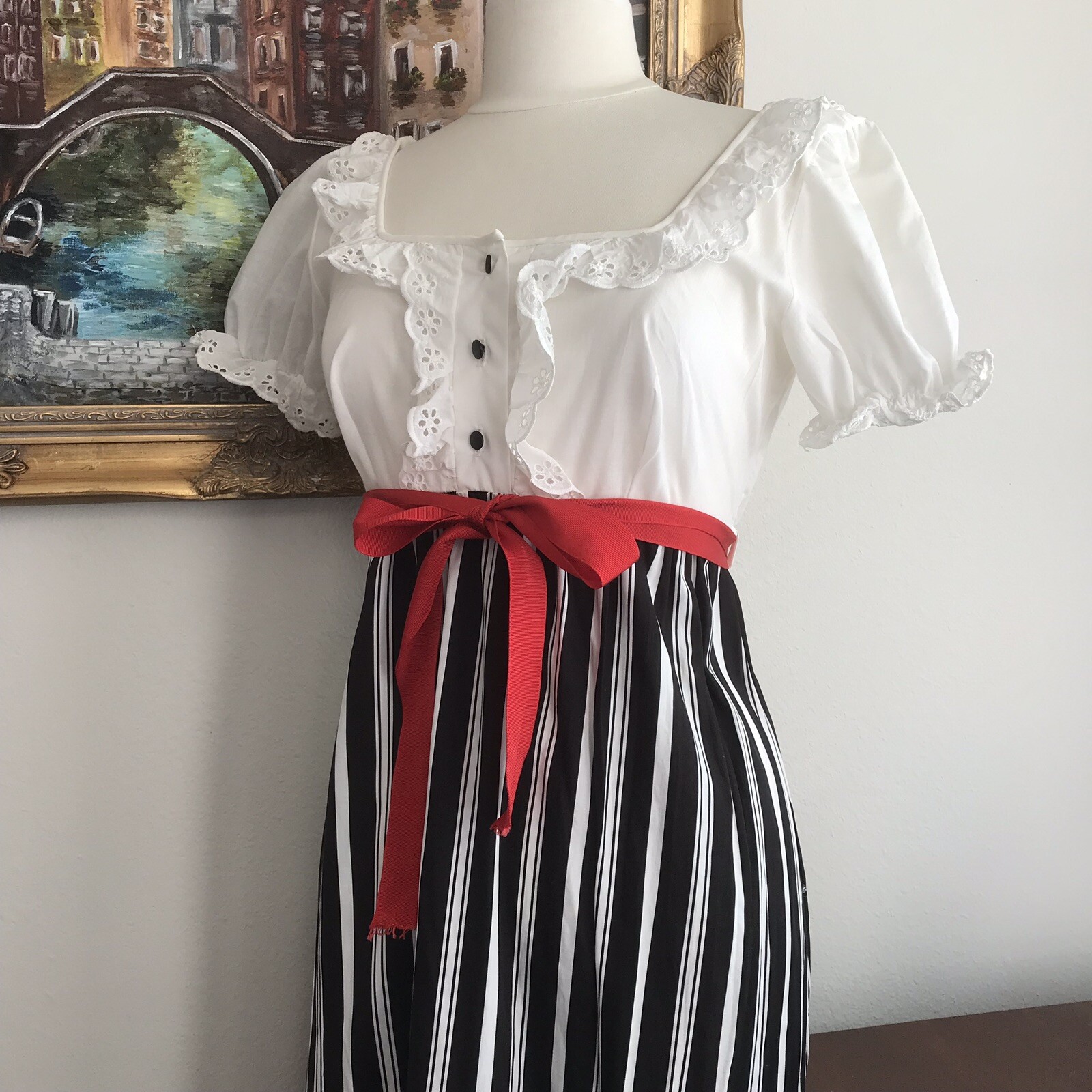 70s Ruffle Black and White Maxi Dress