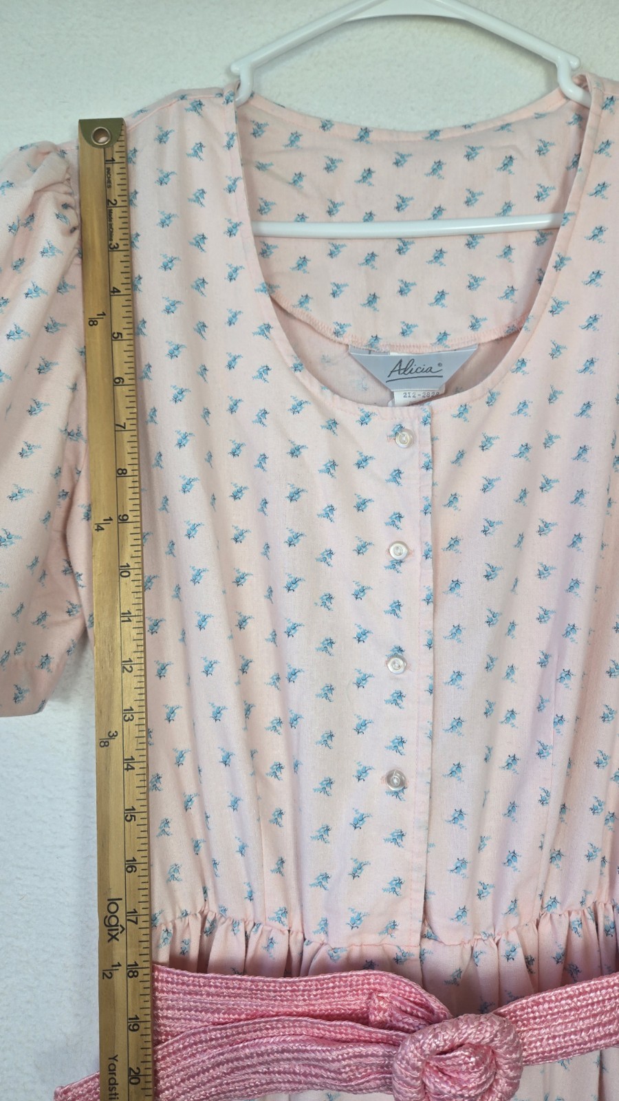 Vtg 70s Alicia Pink Calico Prairie Dress Cottagecore/Knee Length W/ Woven Belt