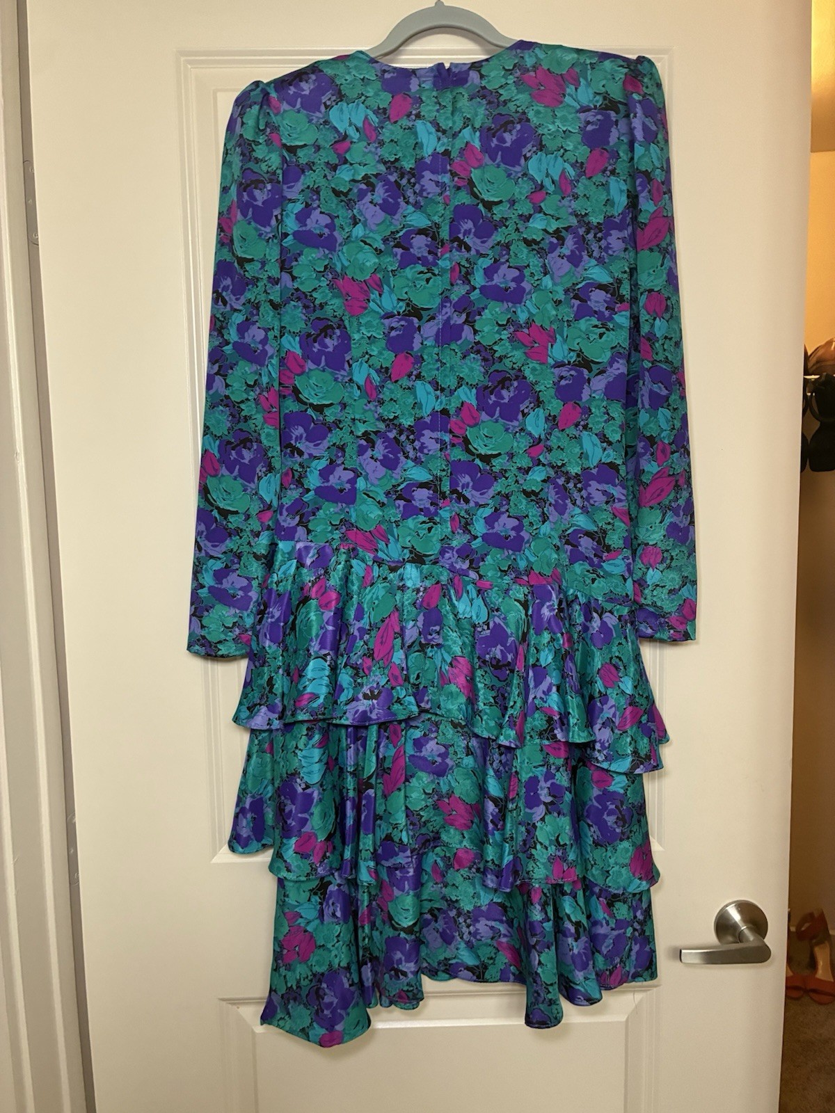 Vintage 80s Jody California Floral Tiered Ruffle Midi Dress – Size 11/12