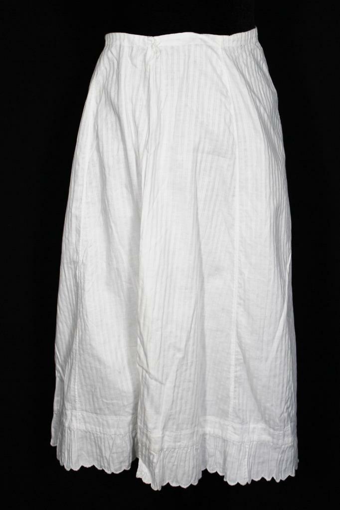 RARE ANTIQUE FRENCH EDWARDIAN WHITE COTTON PETTICOAT SKIRT 36″-38″ WAIST 29″L