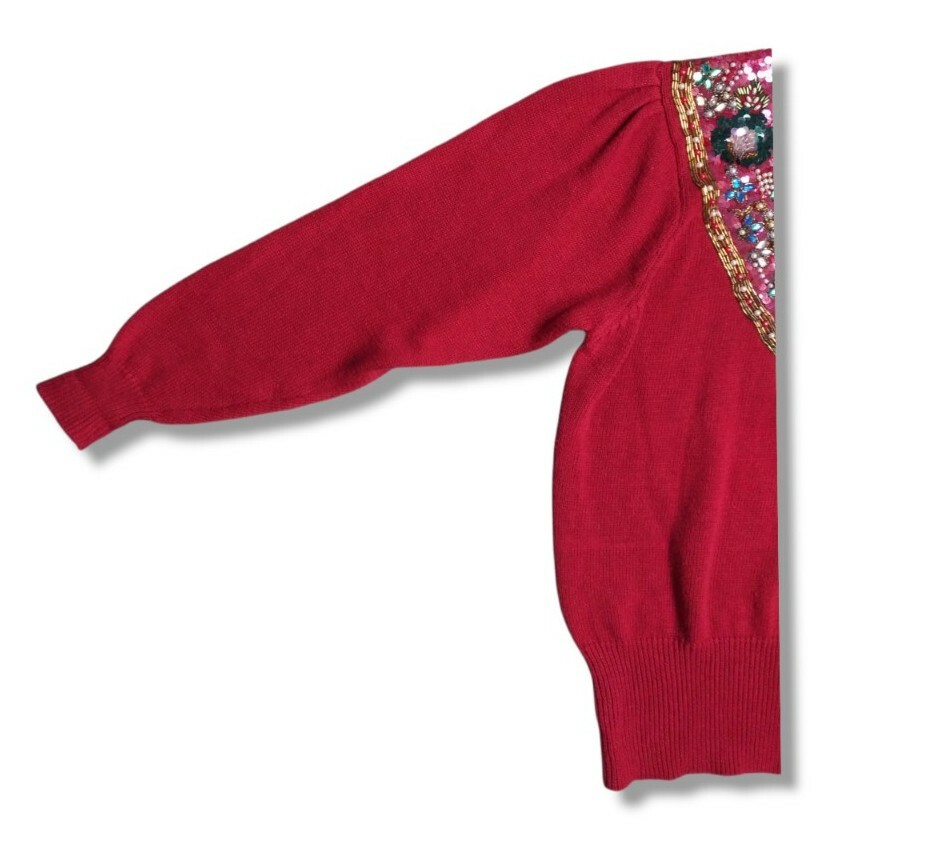 VINTAGE Cervelle Red Knit Beaded Sweater Woman’s Size M
