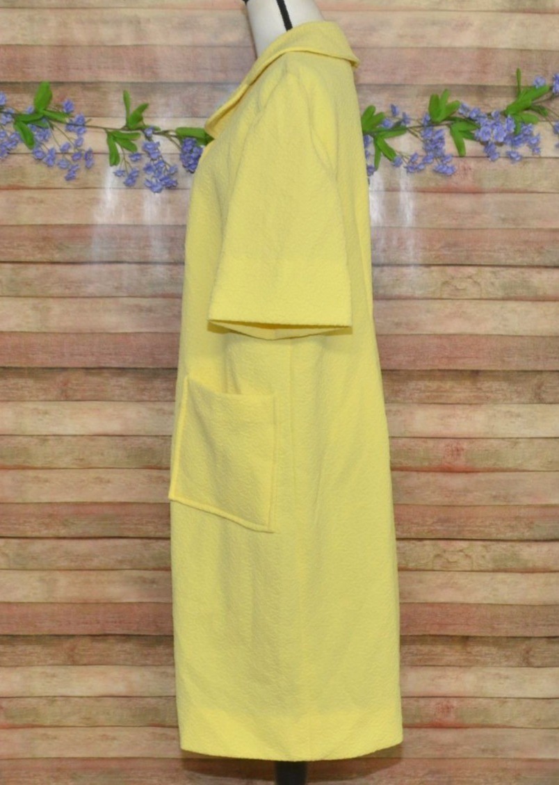 VTG Retro Mod XL 1X Handmade Housecoat Shift Dress Butter Yellow Patch Pocket