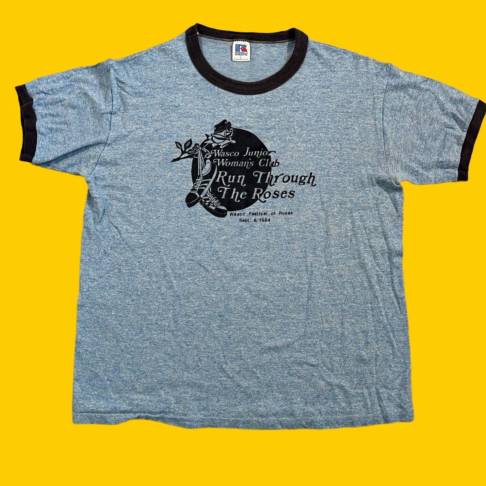 Vintage Single Stitch 80s Women’s Blue Ringer Graphic Tee T-shirt Sz L