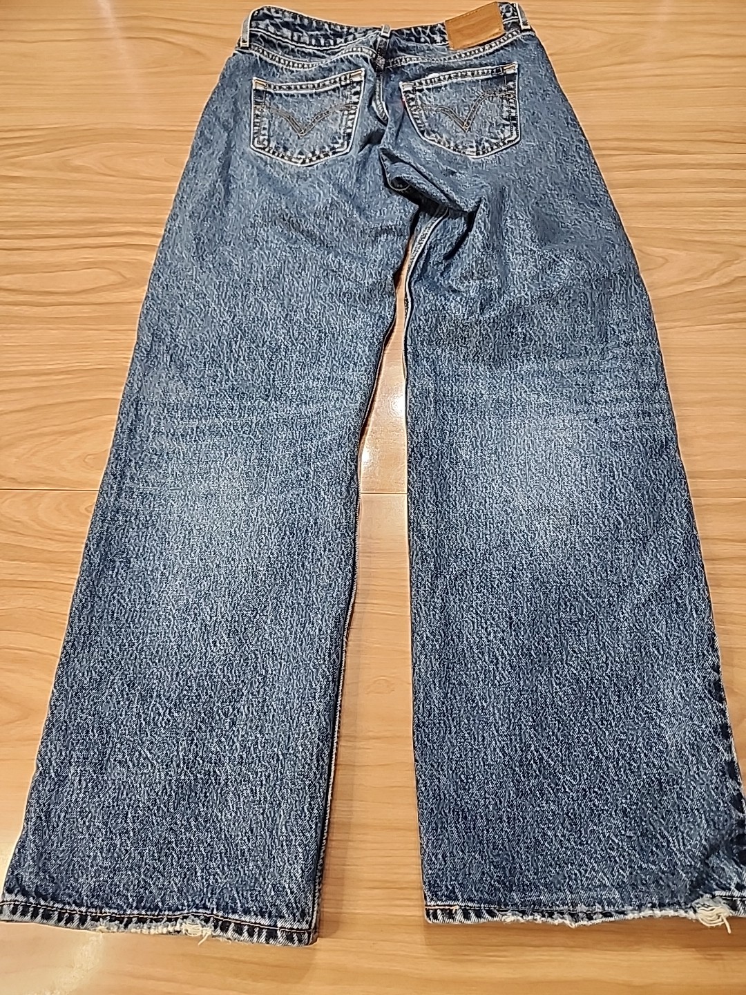 Vintage Levis With Big E Leather Patch Acid Wash Blue Low Loose Sz 26×32 Frayed