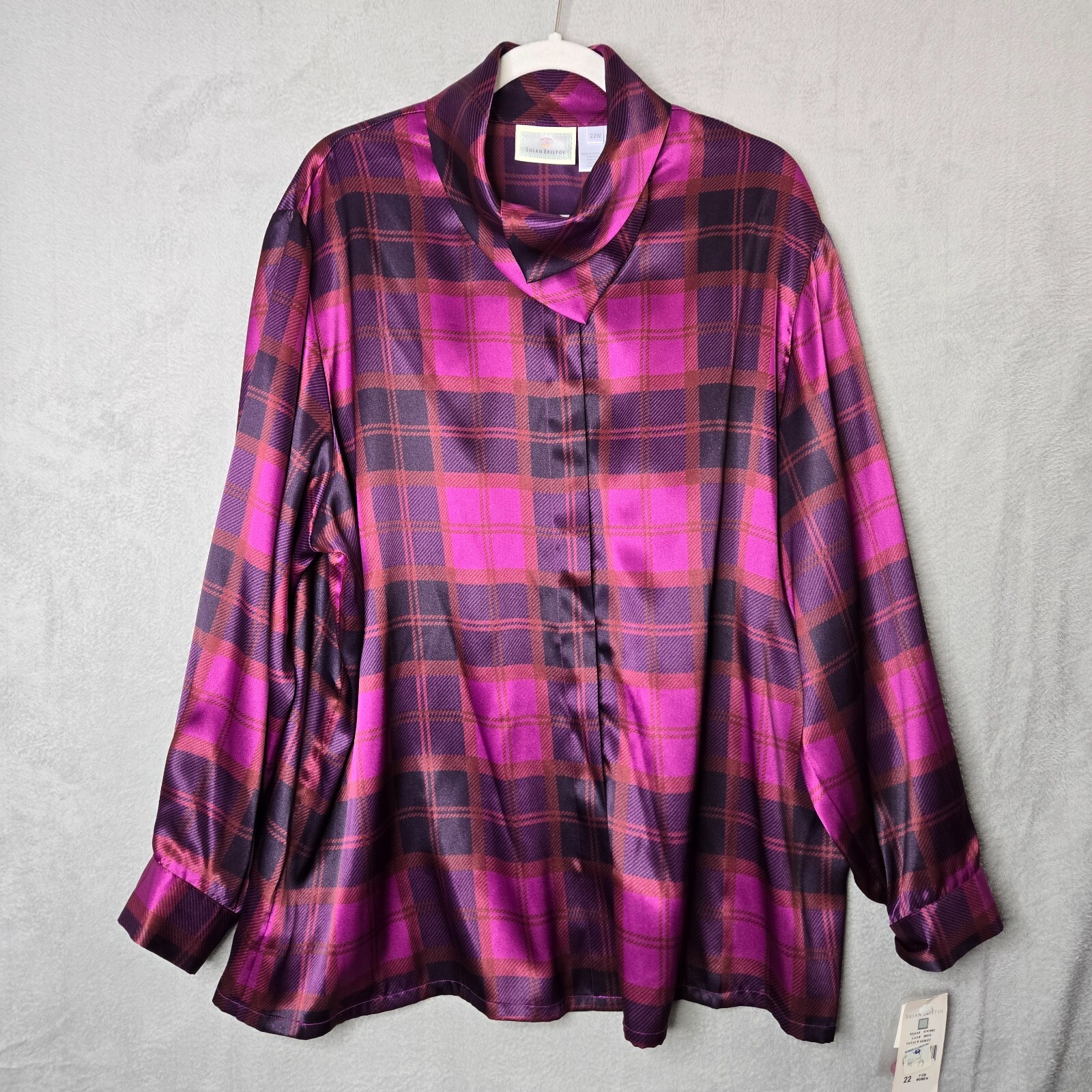 Susan Bristol NWT 90s Vintage 22W Plus Size Blouse Plaid Button Front Collar