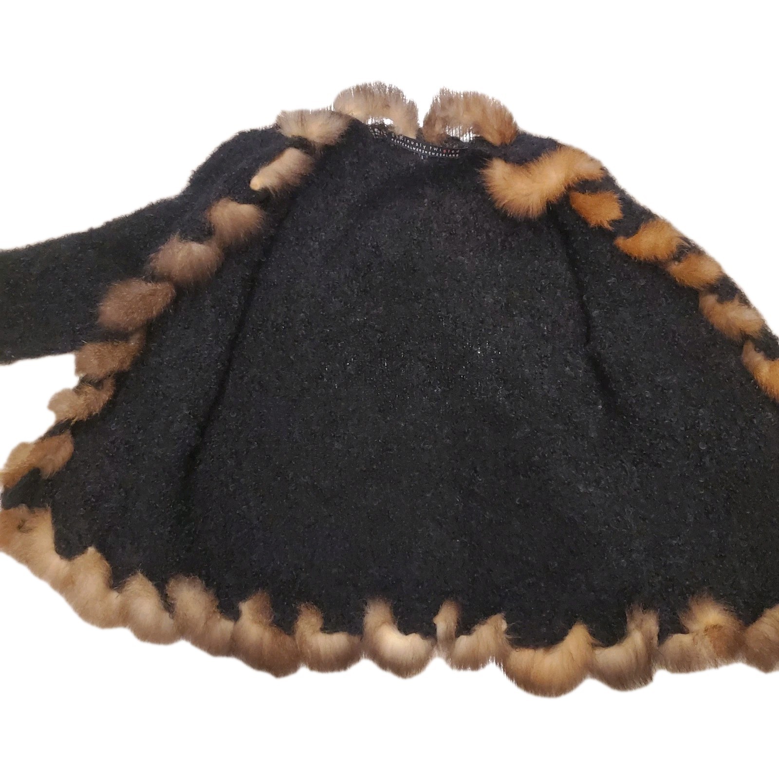 Seriously Twisted Kid Mohair Possum Fur Cardigan NZ Artisan Boho Luxury Black M