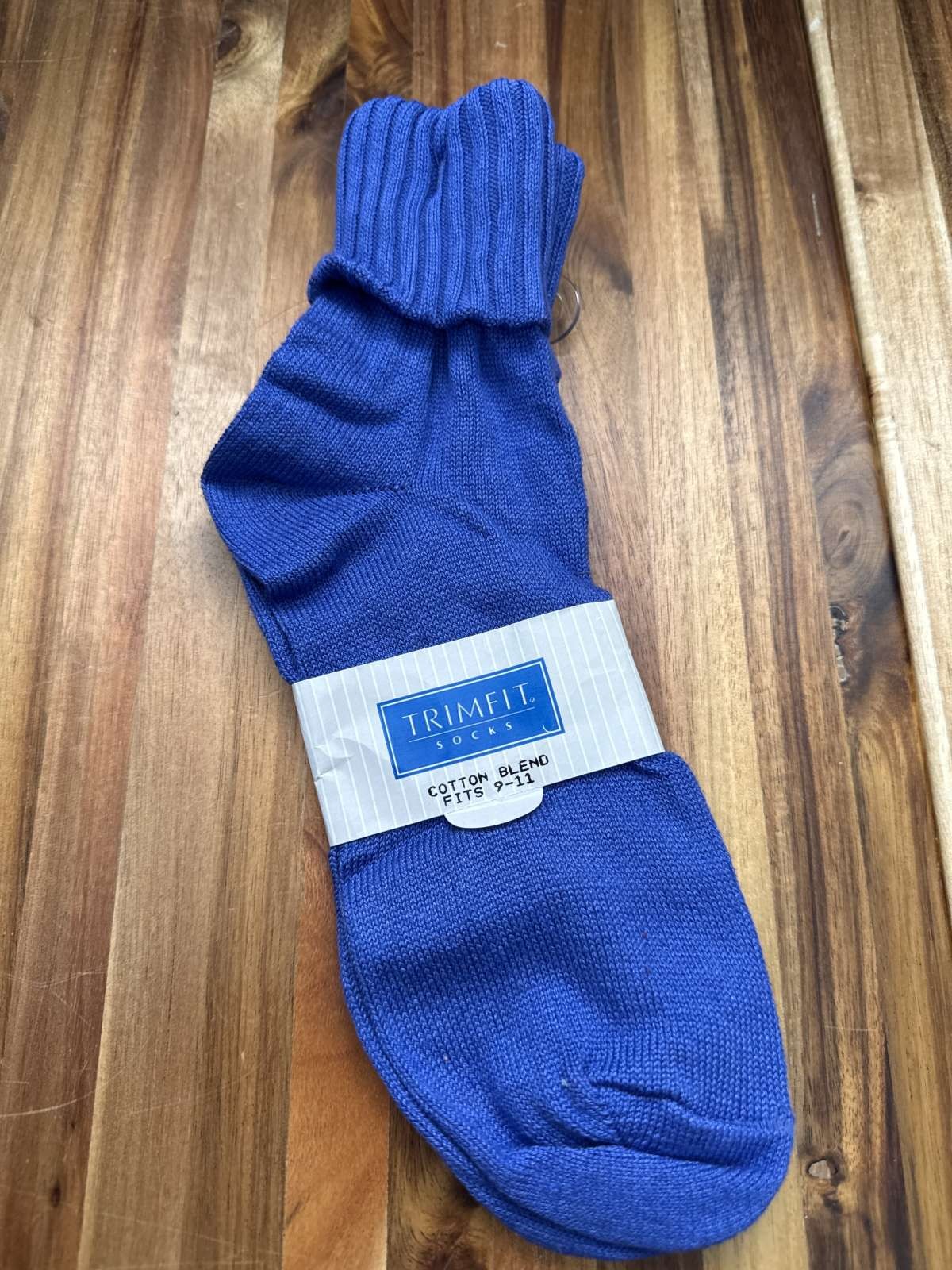 Vintage 1980s Trimfit Blue Cotton Blend Socks Size 9-11 USA Made