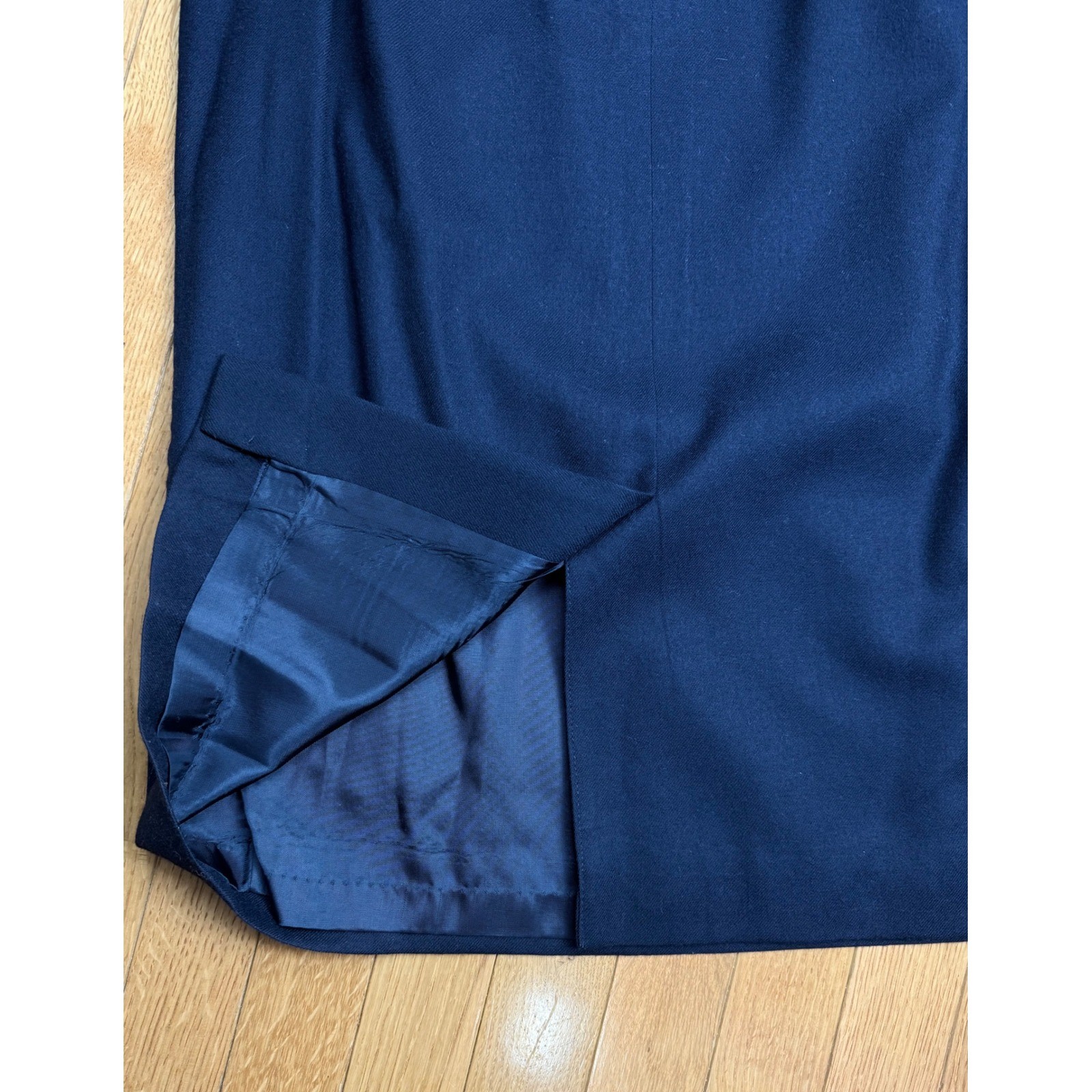 Bretton Place Navy Blue Worsted Wool Midi Pencil Skirt Vintage USA Made Size 14