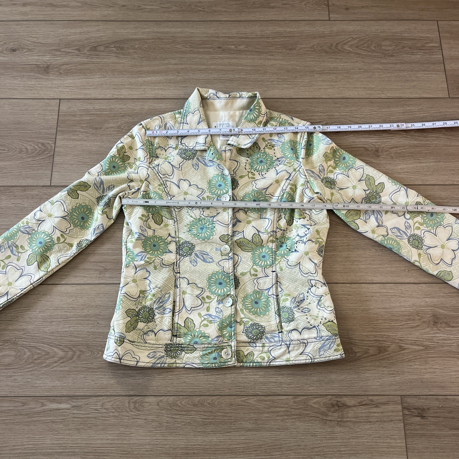 Vintage Susan Bristol Blazer Jacket tan Flowers Embroidery Beaded Small