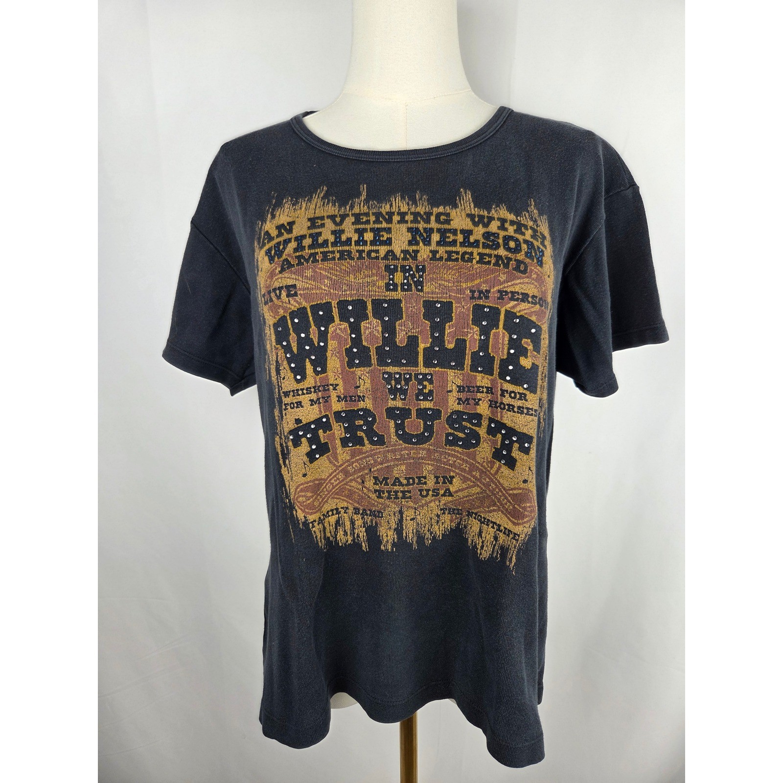 Alore Willie Nelson T Shirt XL Black 1990s Concert In Willie We Trust Vintage