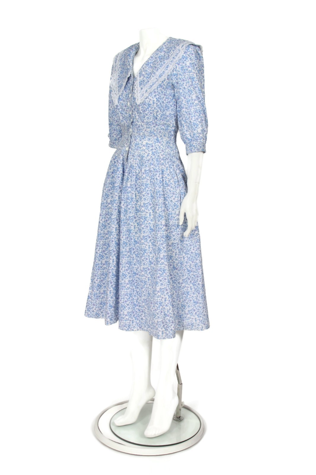 Vtg 80’s Floral Sailor Collar Garden Tea Party Country Romance Dress sz 3/4