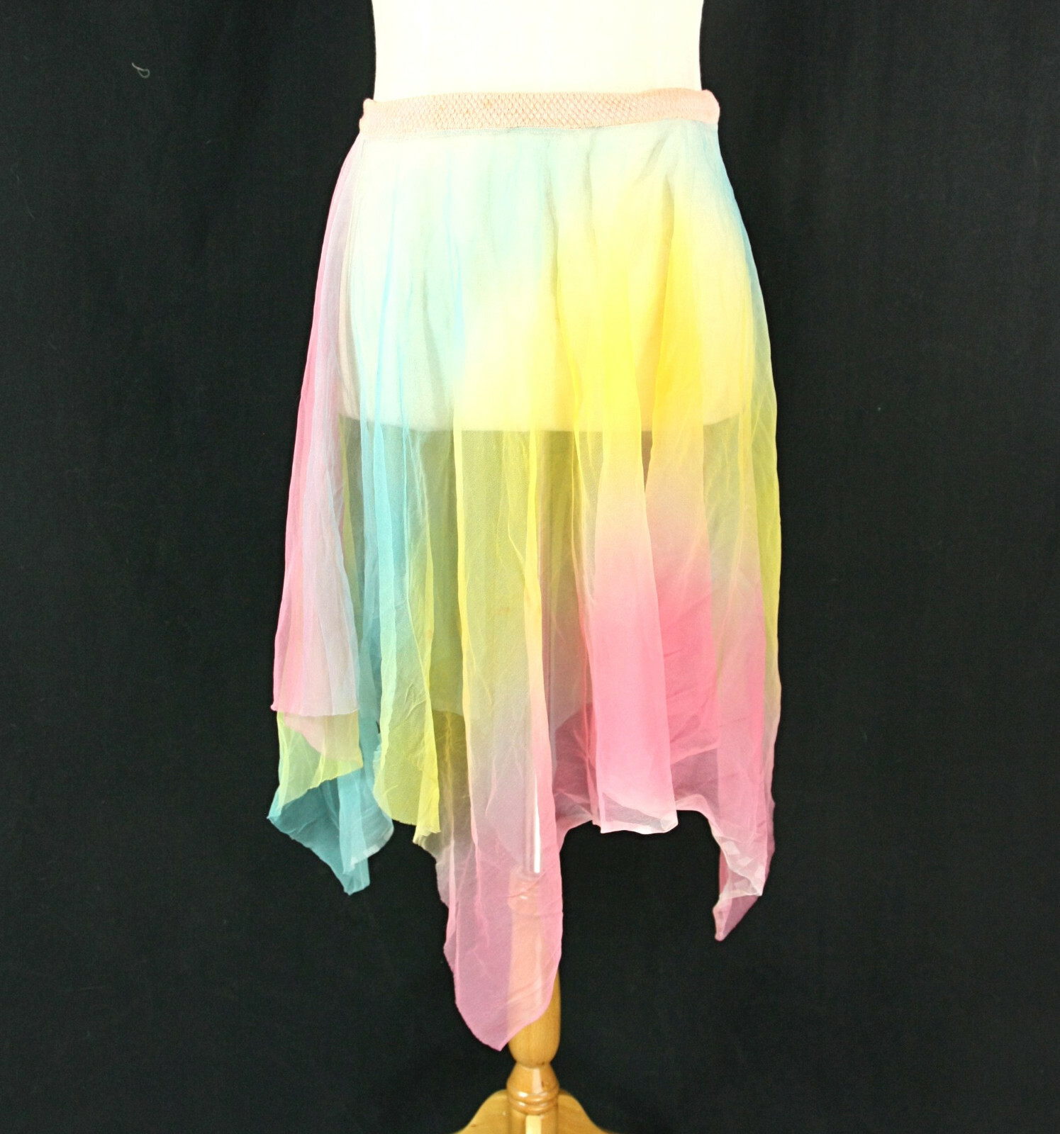 Vintage Pastel Colorful Sheer Midi Mid Length Flair Kerchief Hem Fairy Skirt M