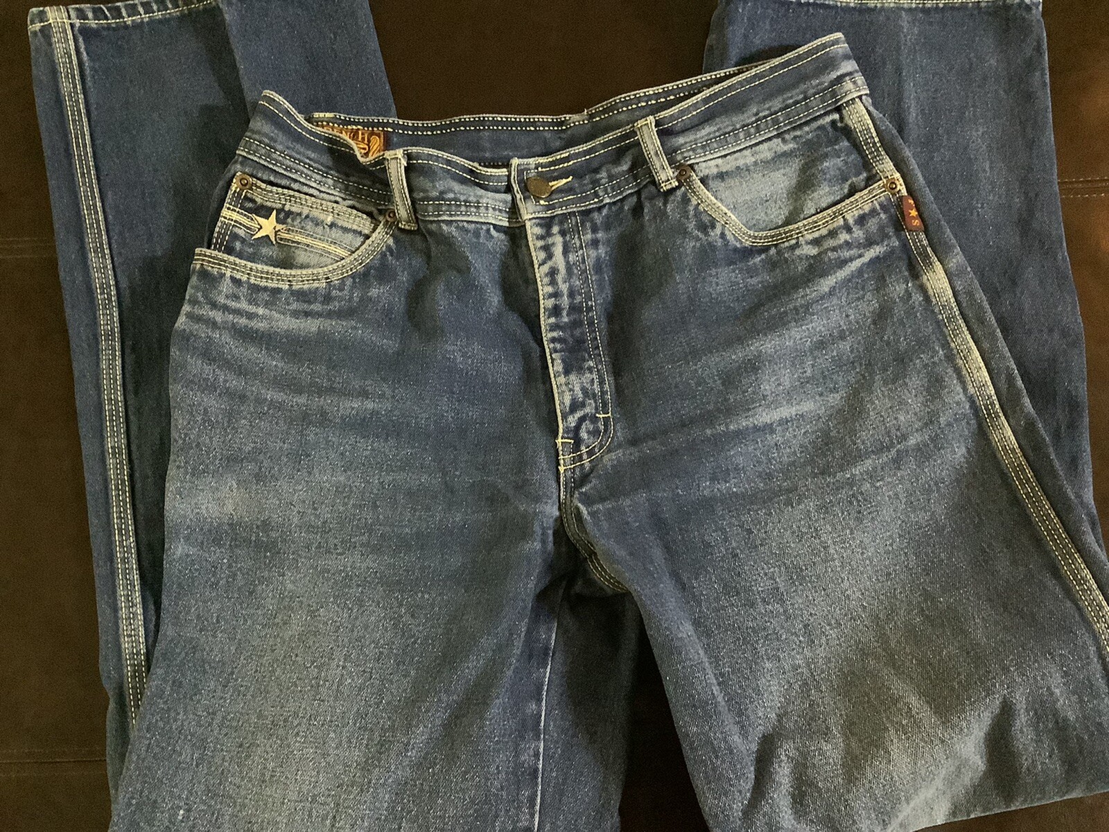 Vintage 70s FRENCH STAR Blue Denim Jeans W 36” Inseam 32”