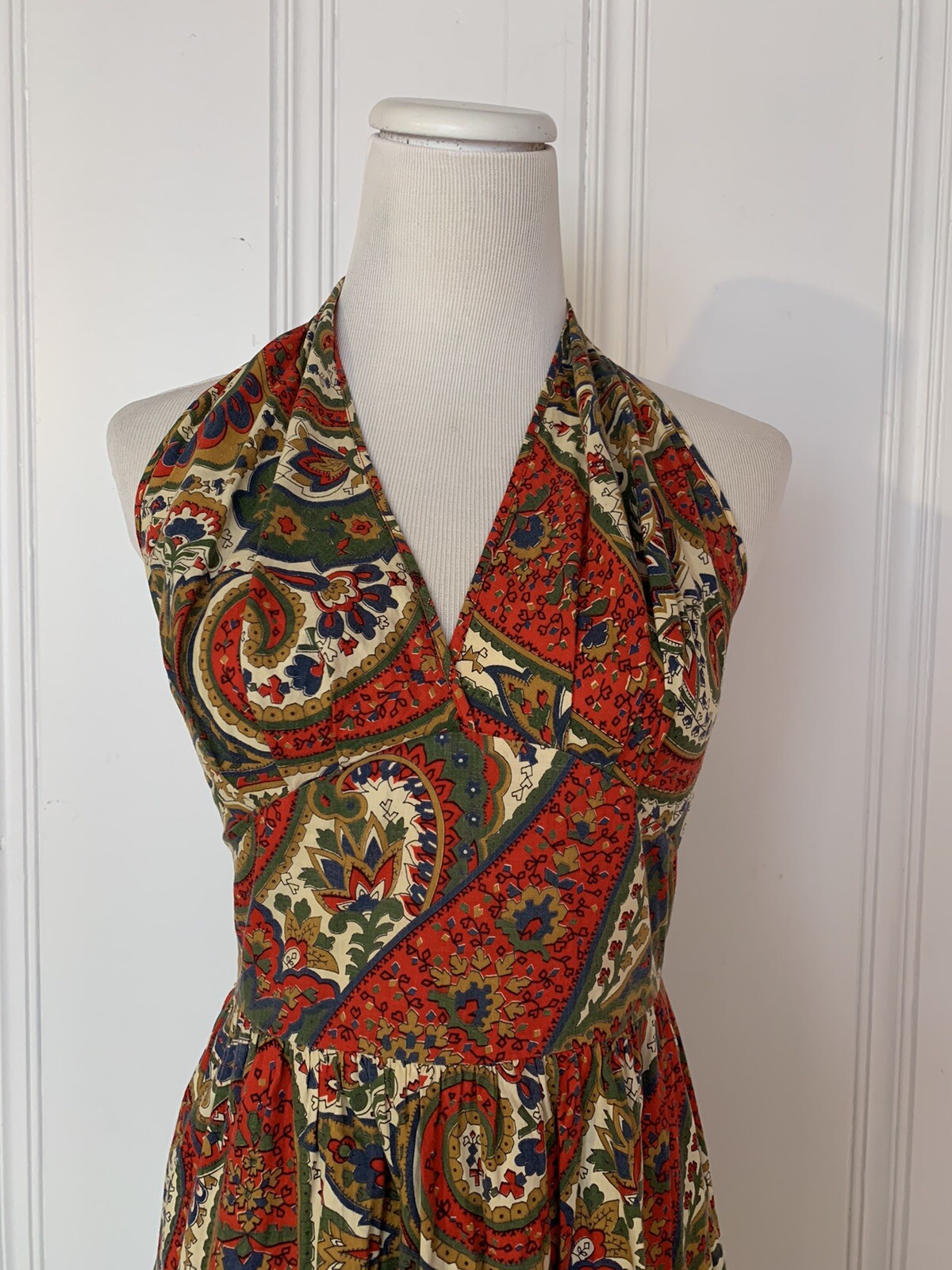 Vintage Kay Whitney By Huntington Dress Halter Paisley Ruffle Bottom Short