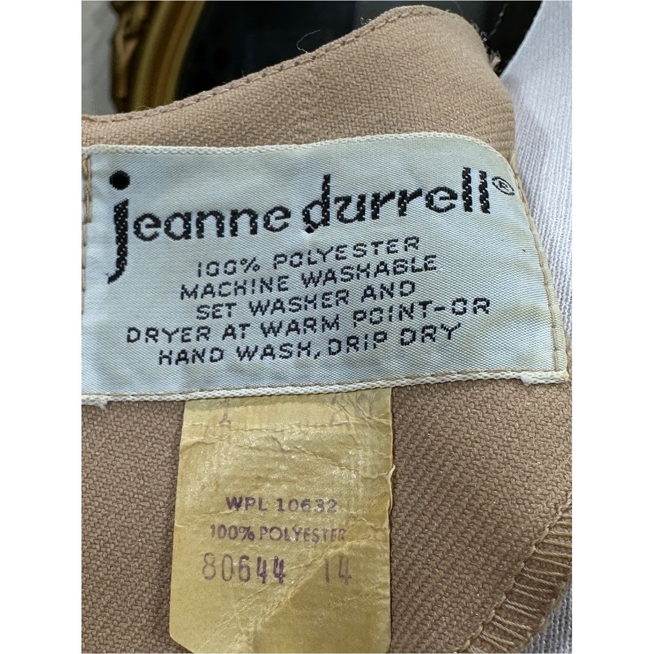Jeanne Durrell Dress 14 Beige Vintage Mod Dark Academia Preppy Minimalist