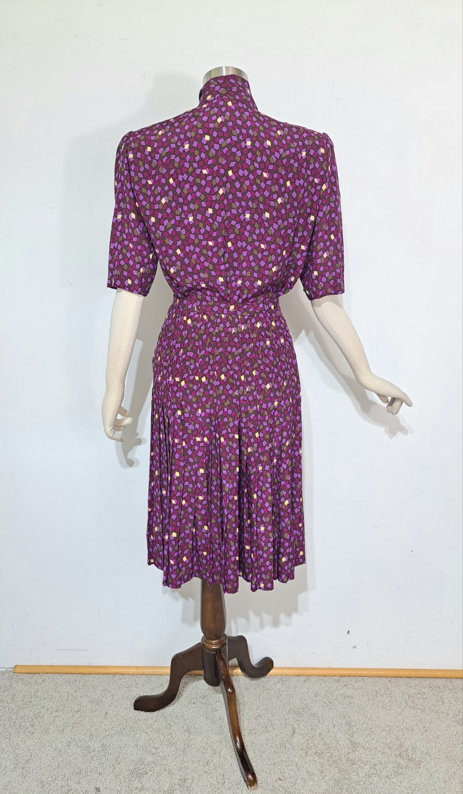 Vintage 1980s Jean-Louis Scherrer Boutique 2-Pc Dress Purple Silk Sz 42 Bow