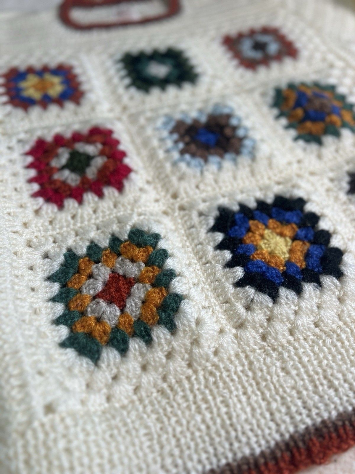 Granny Square 1960s Vintage Sweater Boho Hippie Crochet Knit Korean UNISEX M