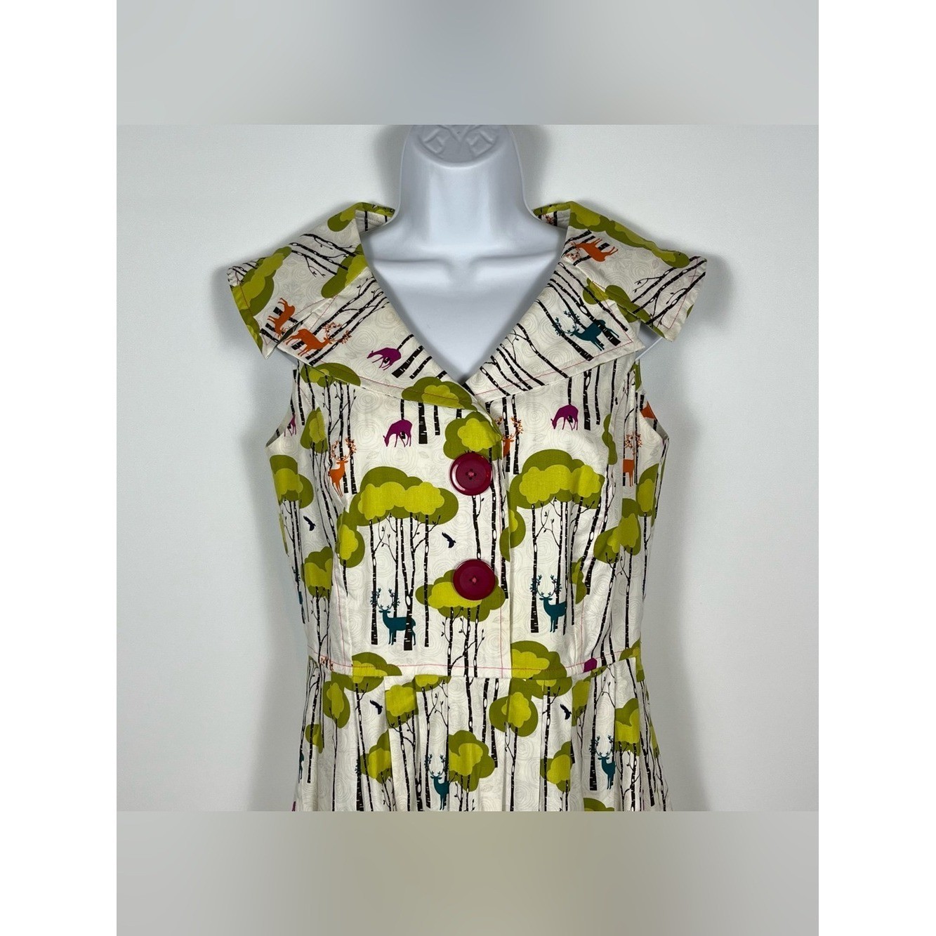 Beebop & Wally Nyc Gladys Cotton Dress Blue Deer” Print Size Small NWOT