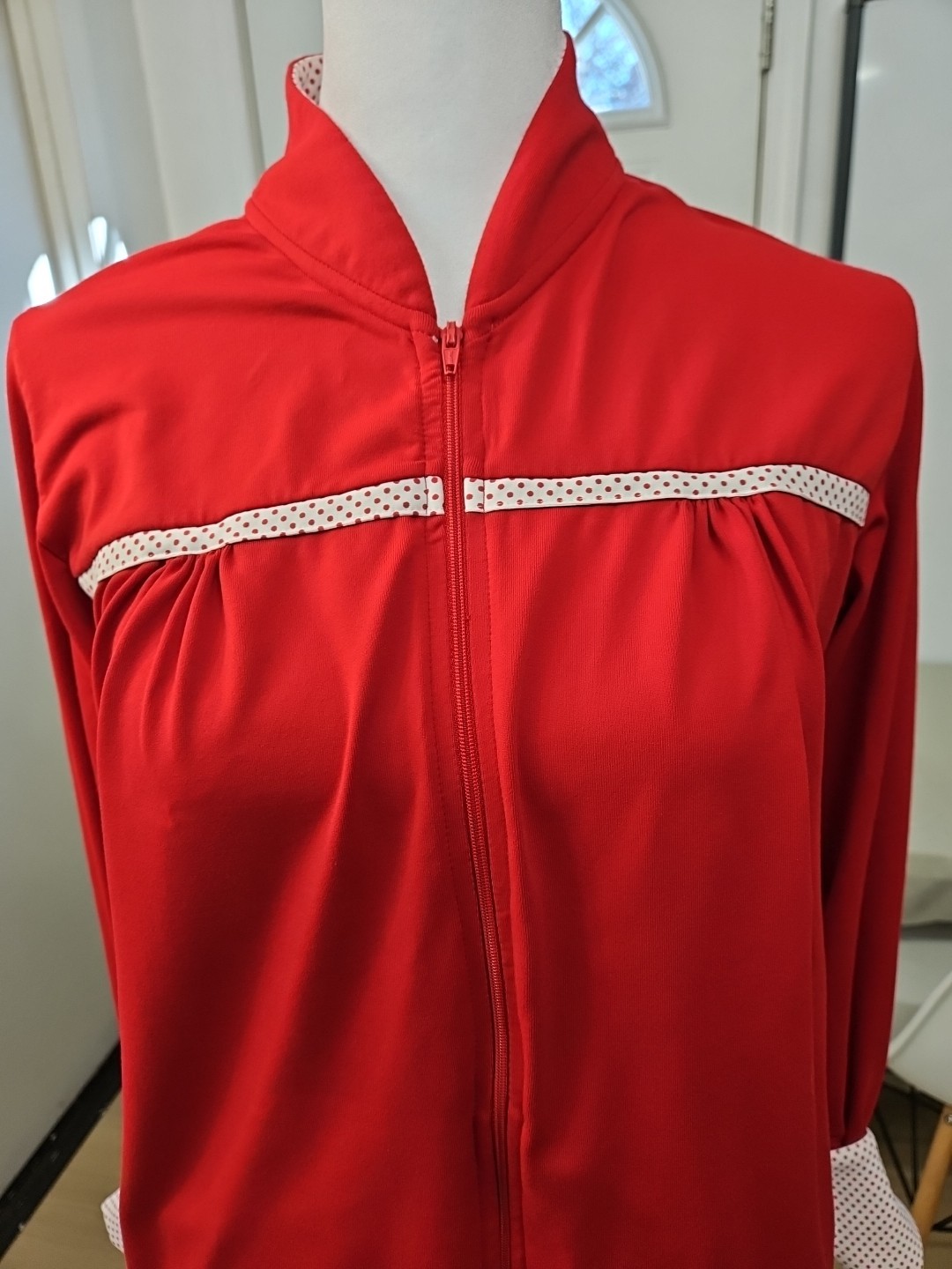 Vintage Red White Track Jacket Size Medium W Polka Dots Lily’s Of Beverly Hills