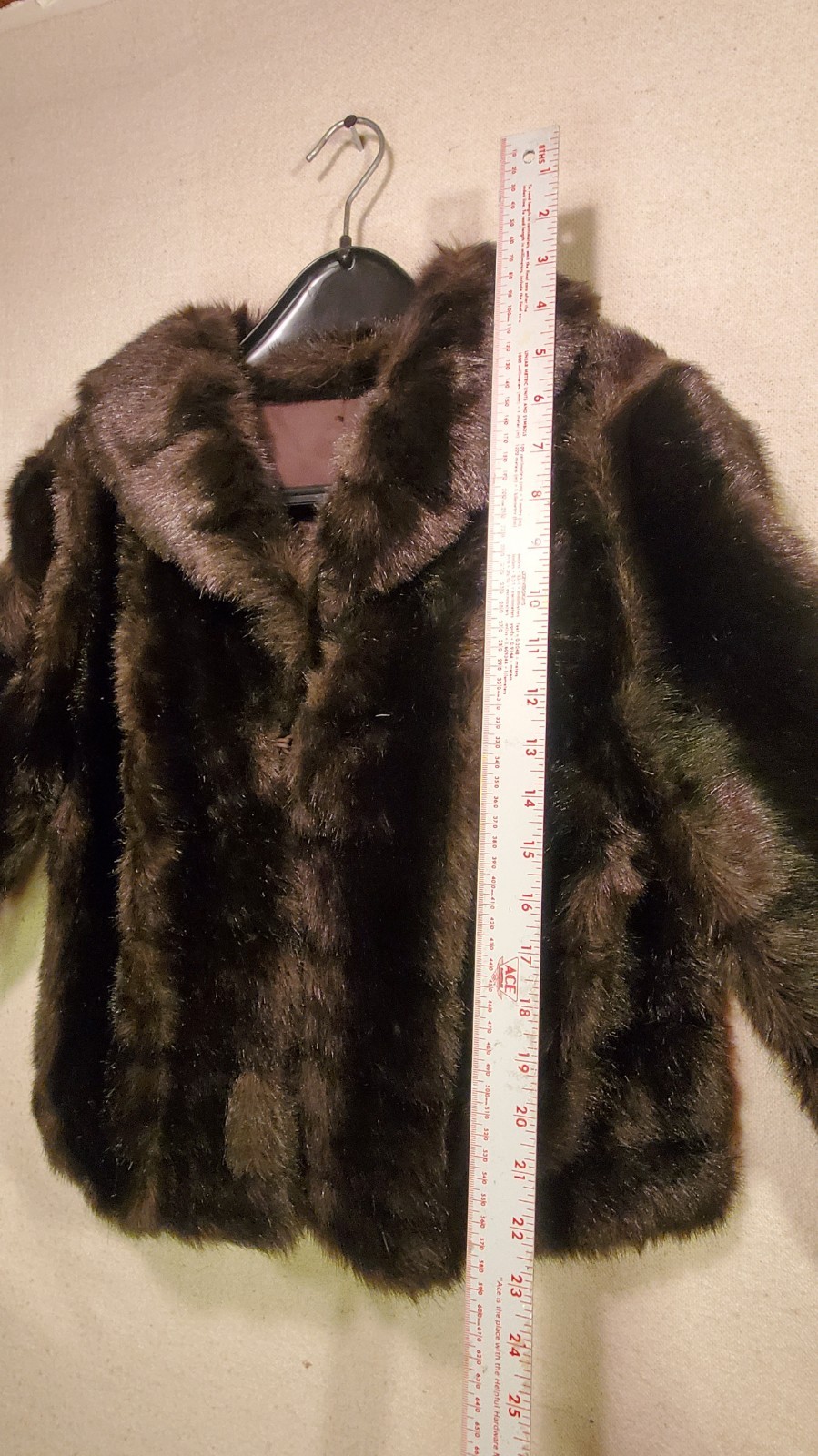 Faux Mink Fur Cropped Jacket Ladies Small Brown Vintage Stylish Retro Chic Warm