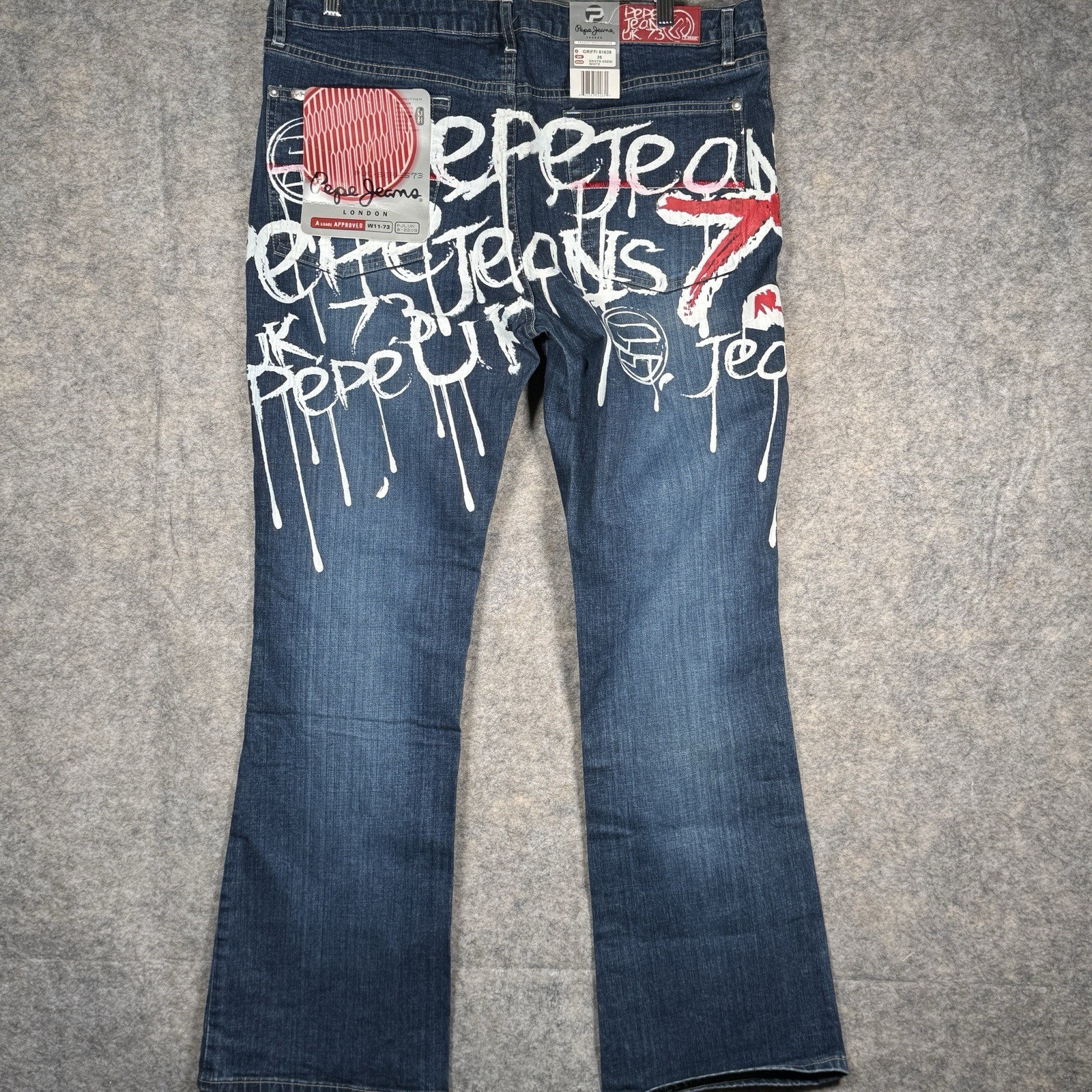 Vintage Y2K NWT Womens Pepe Jeans Graffiti Design Streetwear Jeans Size 38×32