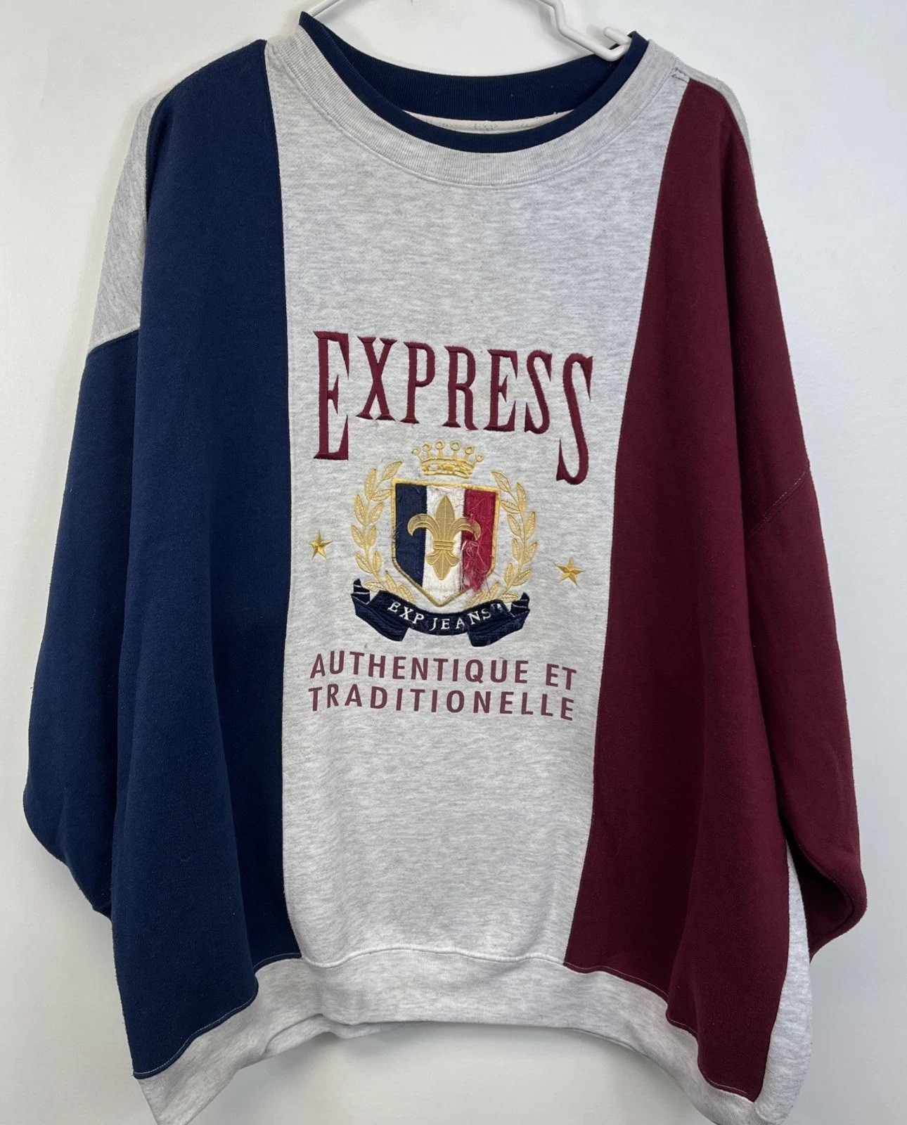 Vintage Express Jeans Sweatshirt Embroidered Logo Authentic Distressed Big L