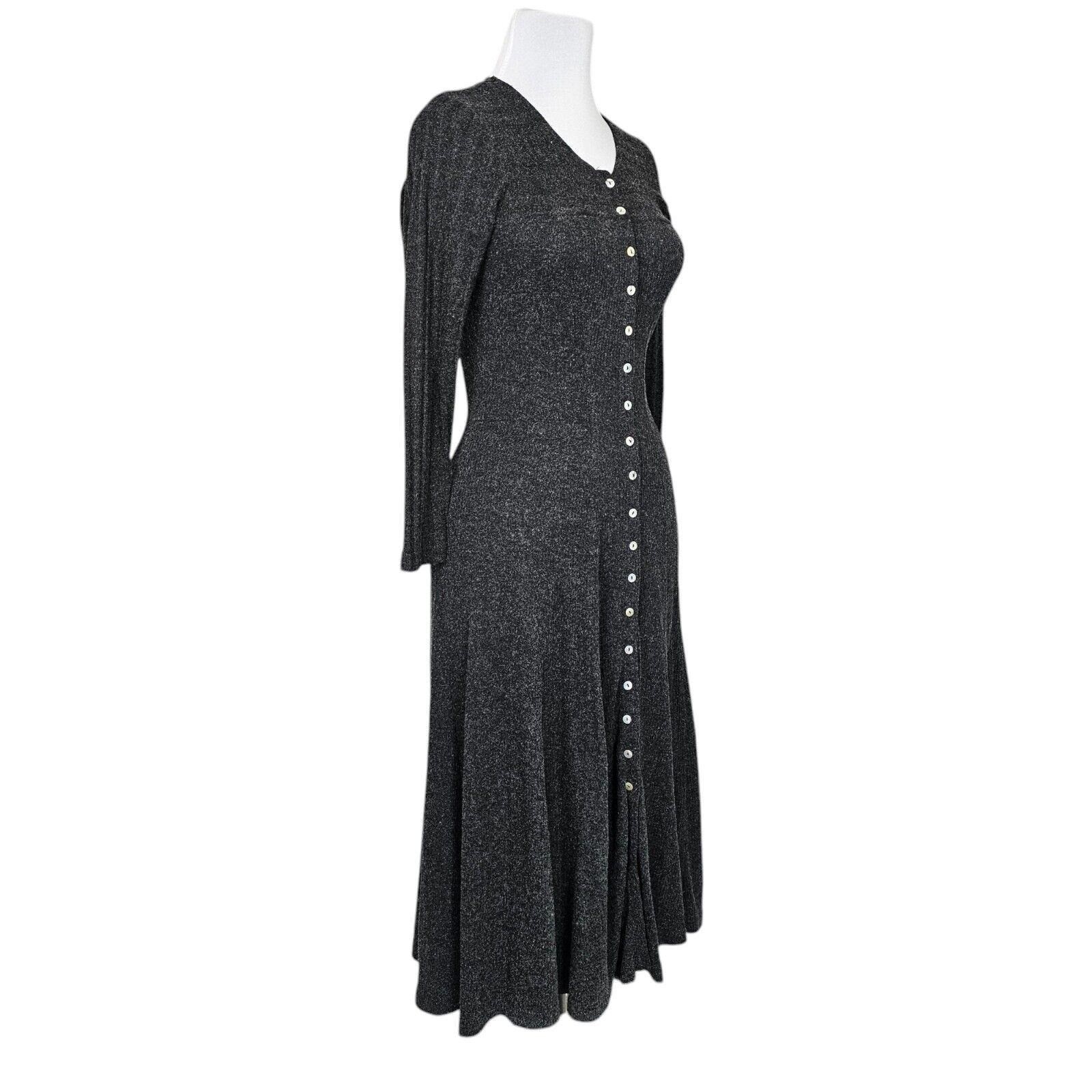 Vintage 90s Karen Alexander Dress M Gray Wool Blend Button Front Knit USA