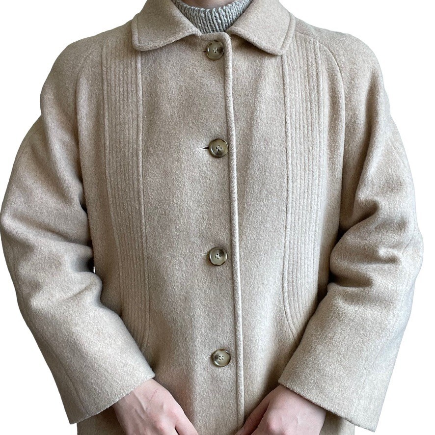 Vintage Bromley Collection Womens Cream Wool Mid Length Retro Trench Coat Sz 16
