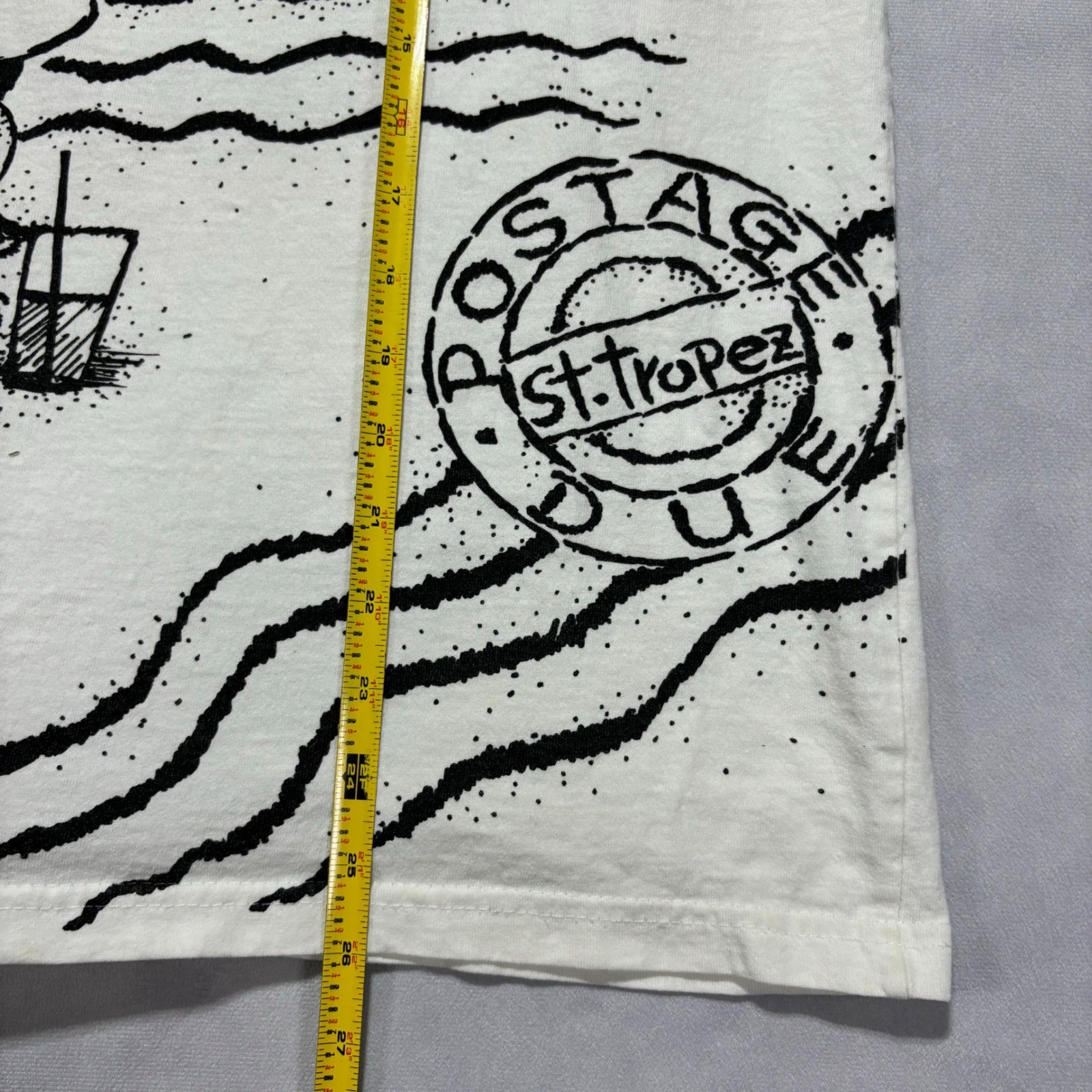 Vintage 90s Beach Art Graphic T-Shirt Size Large White St Tropez Made in USA