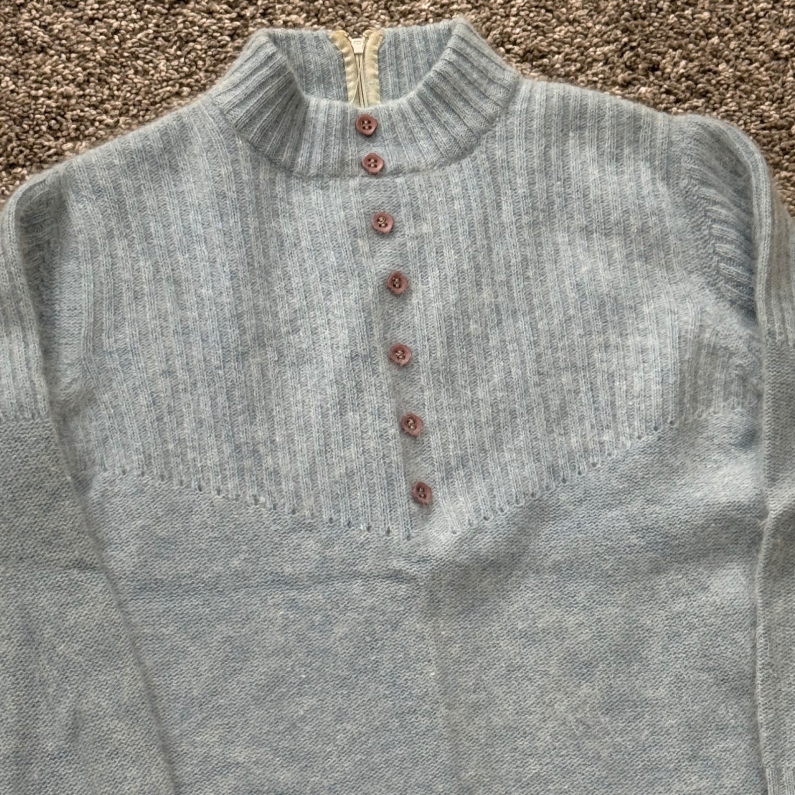 Vintage 70s Sears JR Bazaar Blue Lambswool Mohair-Style Sweater Angora Size S