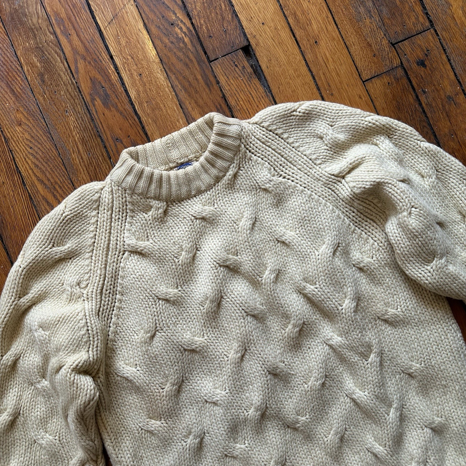 Vtg ALDO Gerick Handmade Cable Knit 100% Wool Sweater Women Medium Yellow Cream