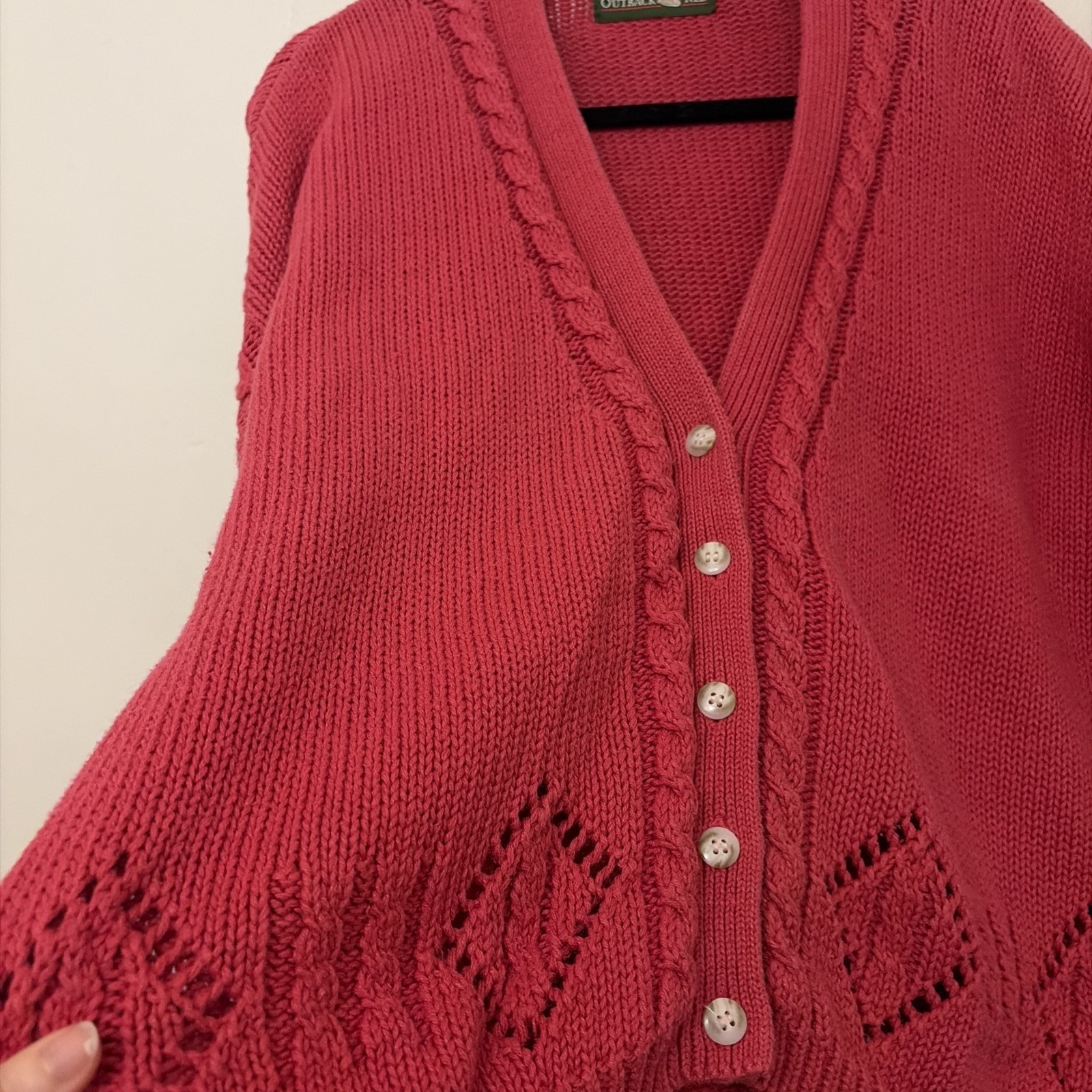 Vintage Outback Red Womens Cable Knit Oversized Cardigan Sweater Size Large Red