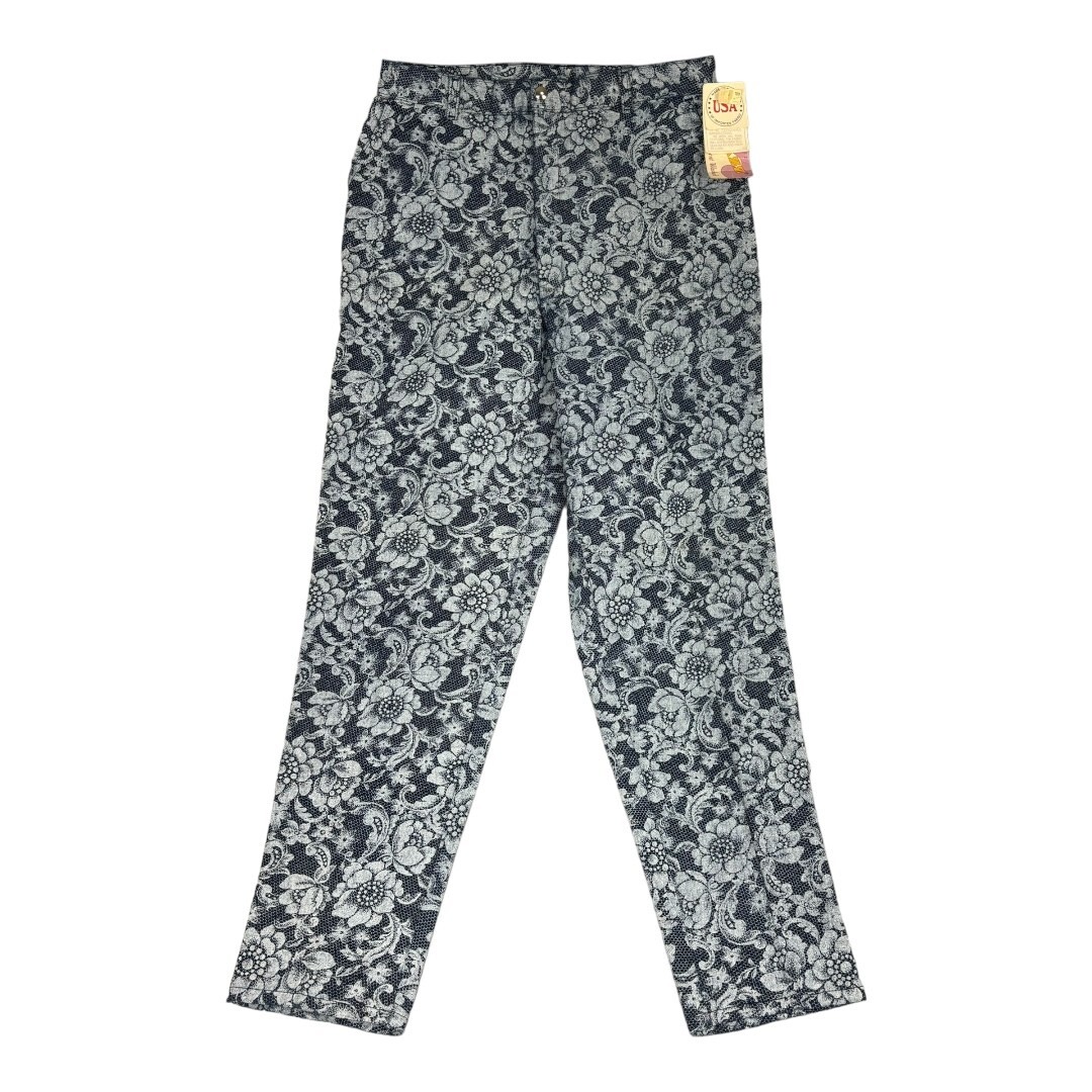 Vintage PIZZAZZ Women’s All Over Lace Print Blue Denim PANTS 15/16 DEAD STOCK