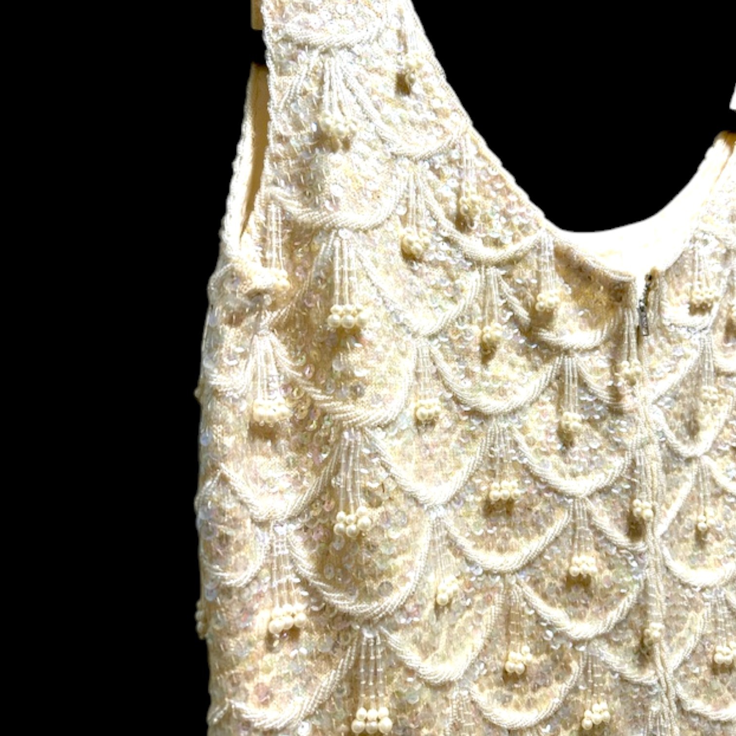 Mid Century 60s Beaded Sleeveless Party Top Brilliant Hand Beading & Sequins