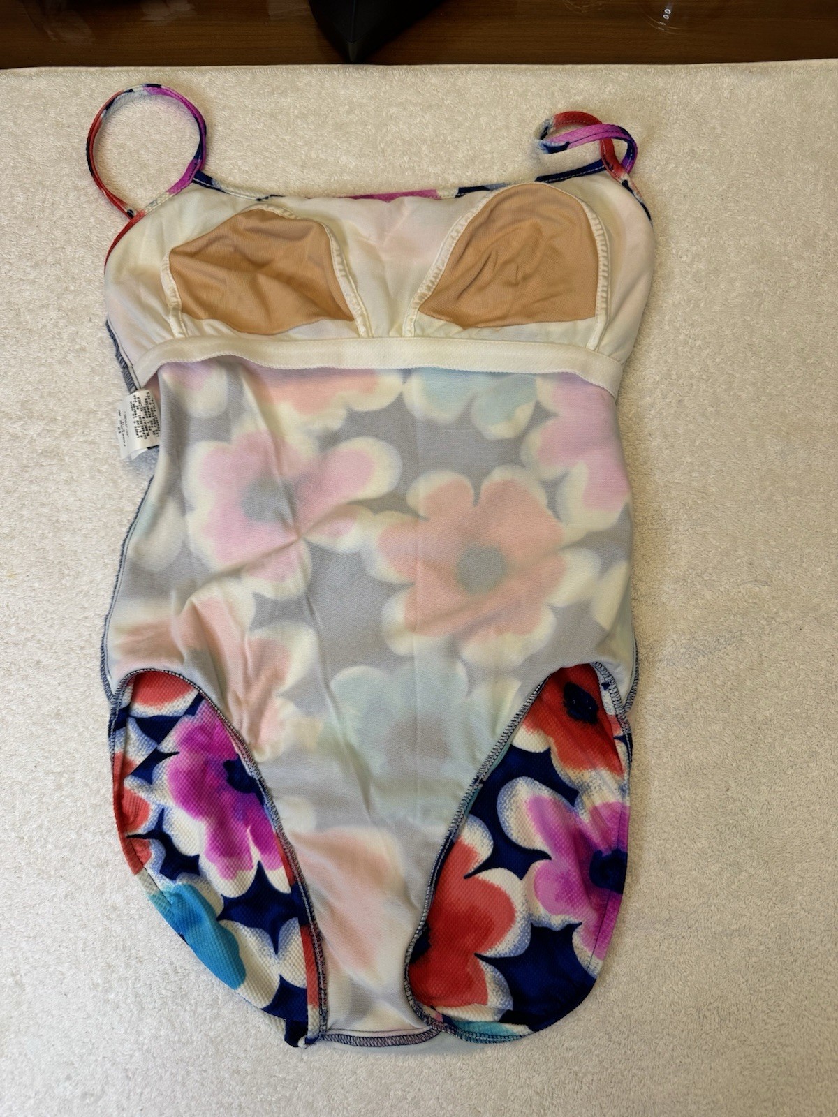 VTG Jantzen One Piece Swimsuit Size 12 Floral Pink Blue Navy 90s Made in USA